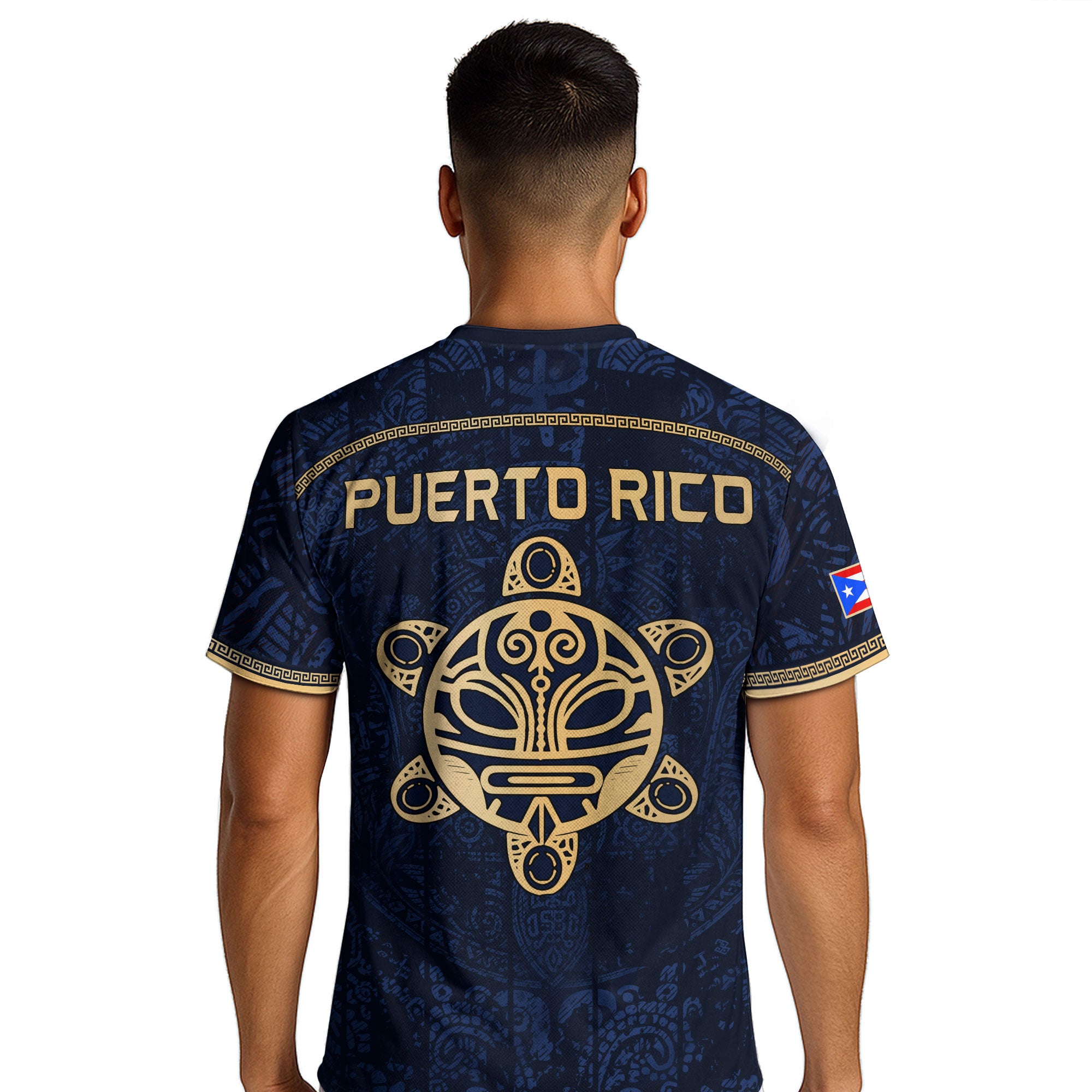 Navy Puerto Rico Soccer Jersey Taino Sea Turtle Tribal Art Pride Men Graphic Tee