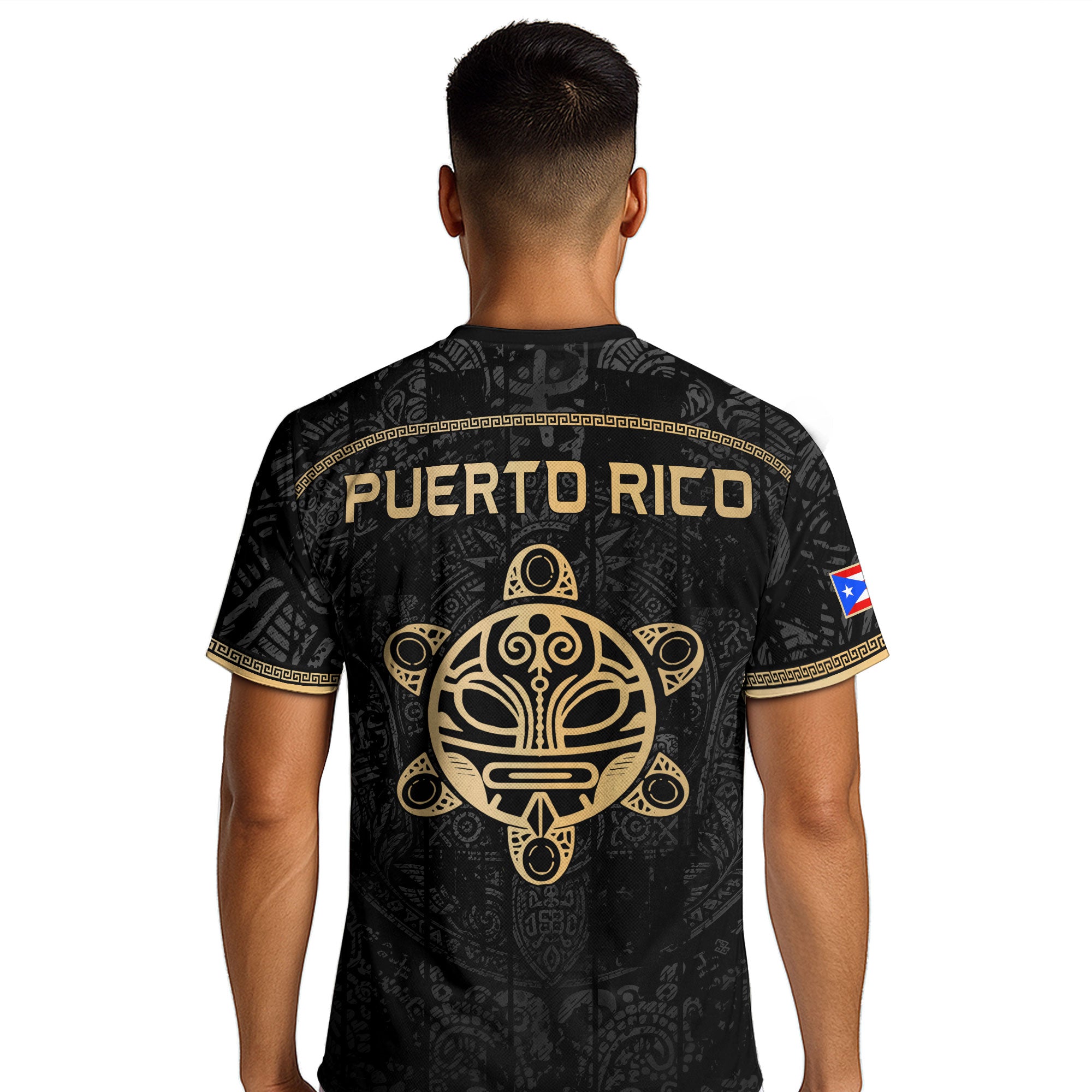 Puerto Rico Soccer Jersey Taino Turtle Coqui Frog Gold Graphic Tee Black Heritage