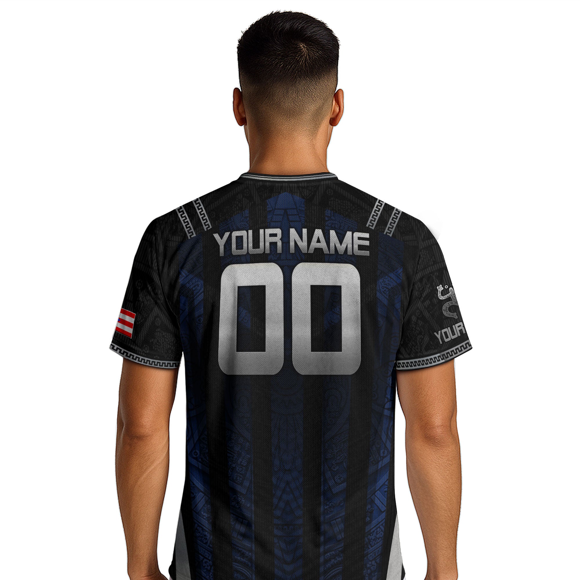 Custom Puerto Rico Soccer Jersey Navy Silver Taino Tribal Football Shirt