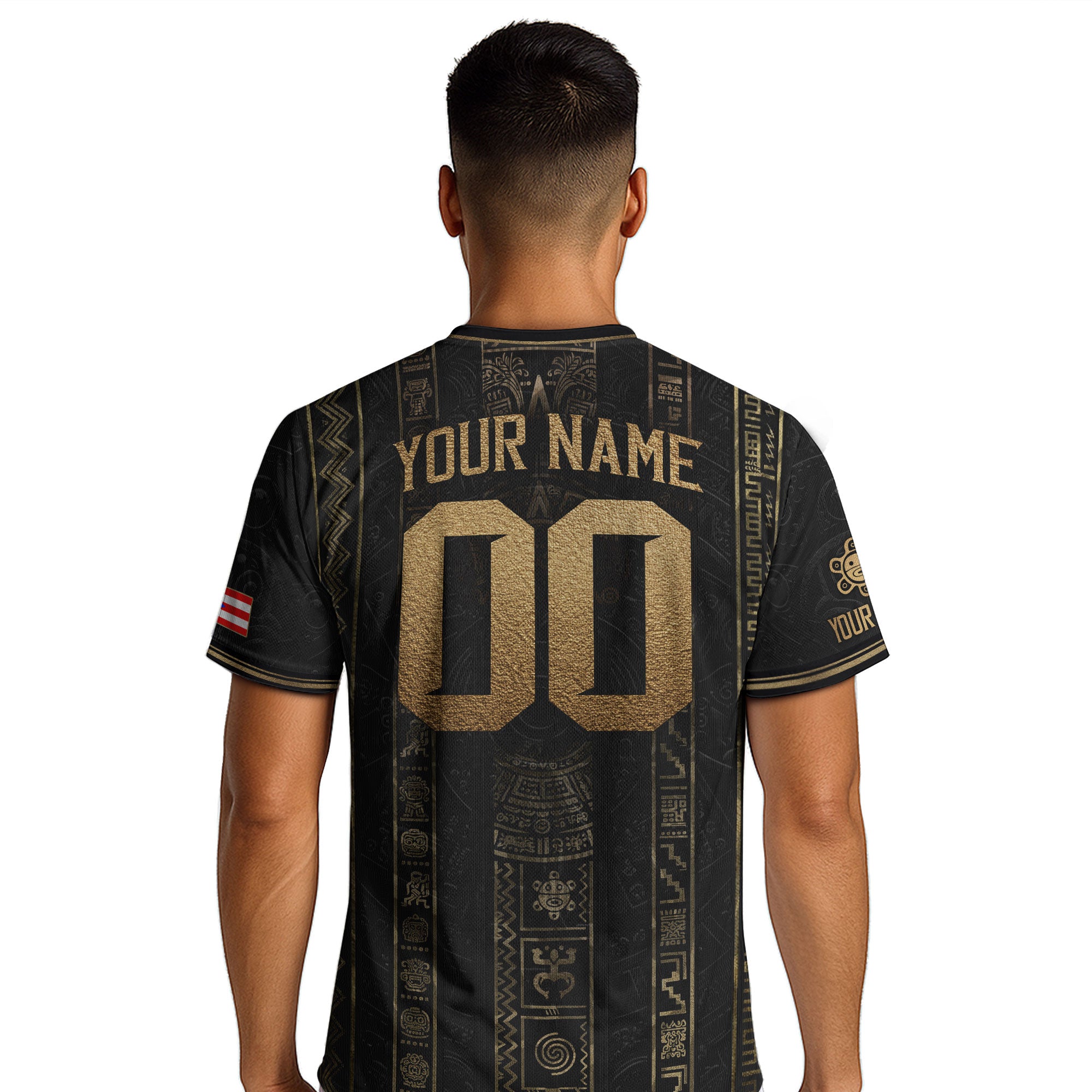 Puerto Rico Soccer Jersey Taino Petroglyph Black Gold Personalized Football Shirt