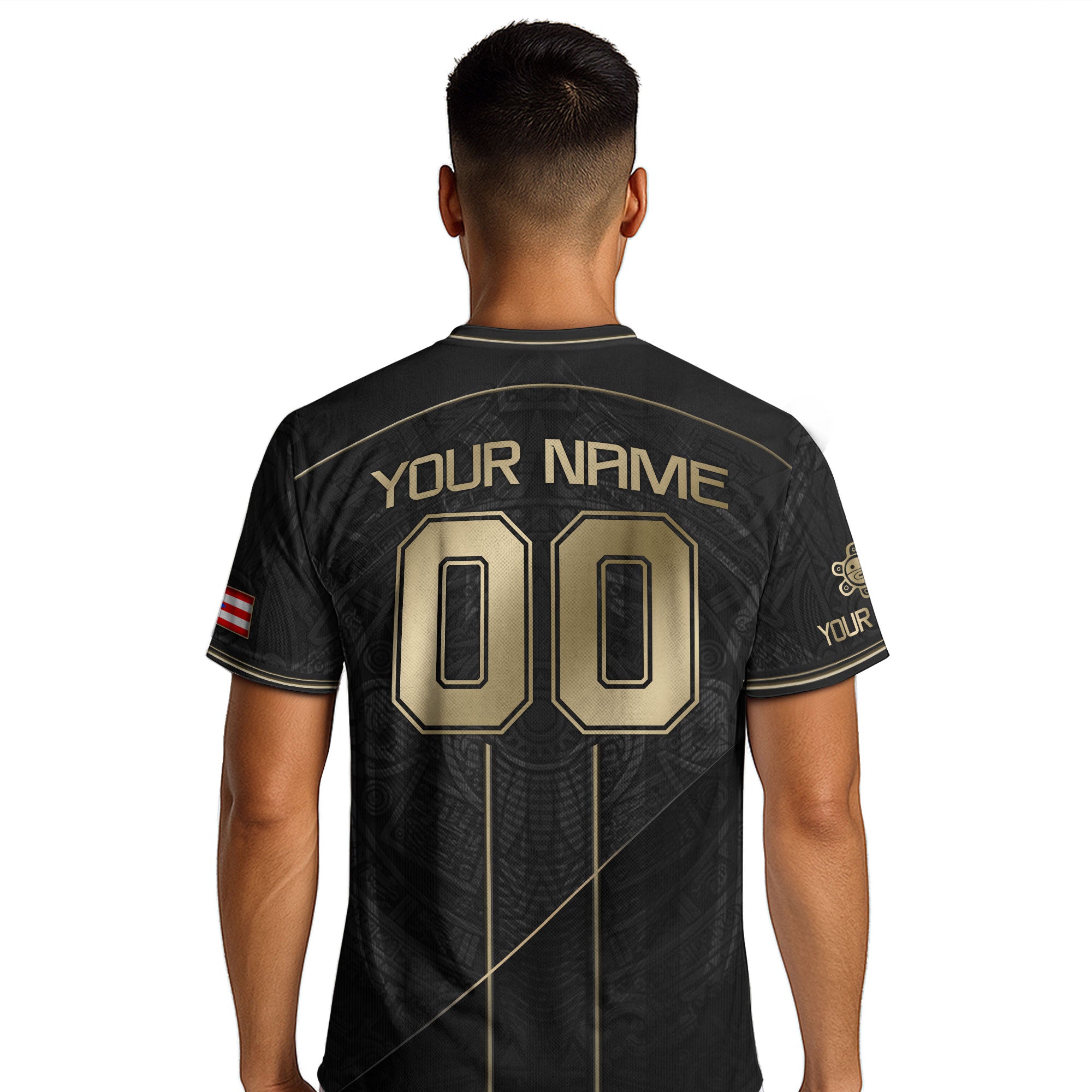 Puerto Rico Soccer Jersey Black Gold Taino Symbol Personalized Football Shirt