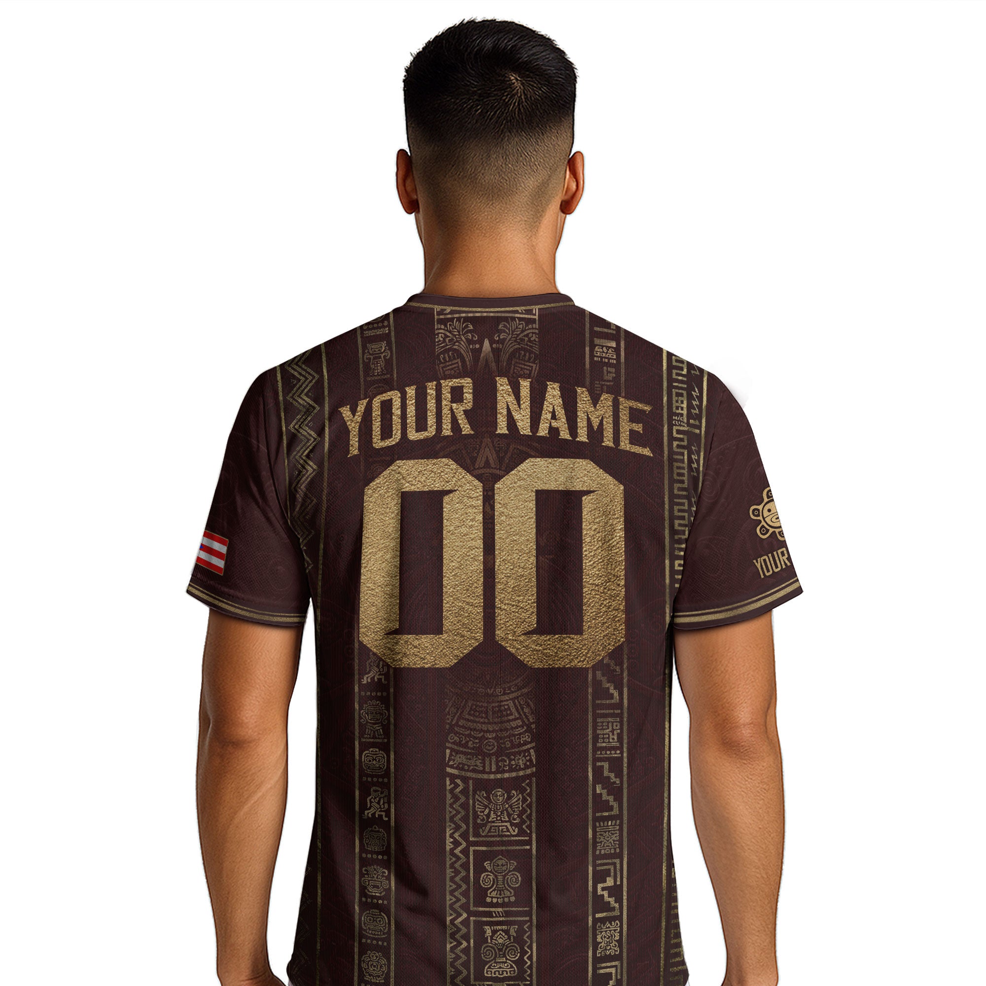 Personalized Puerto Rico Soccer Jersey Maroon Gold Taino Petroglyph Football Shirt