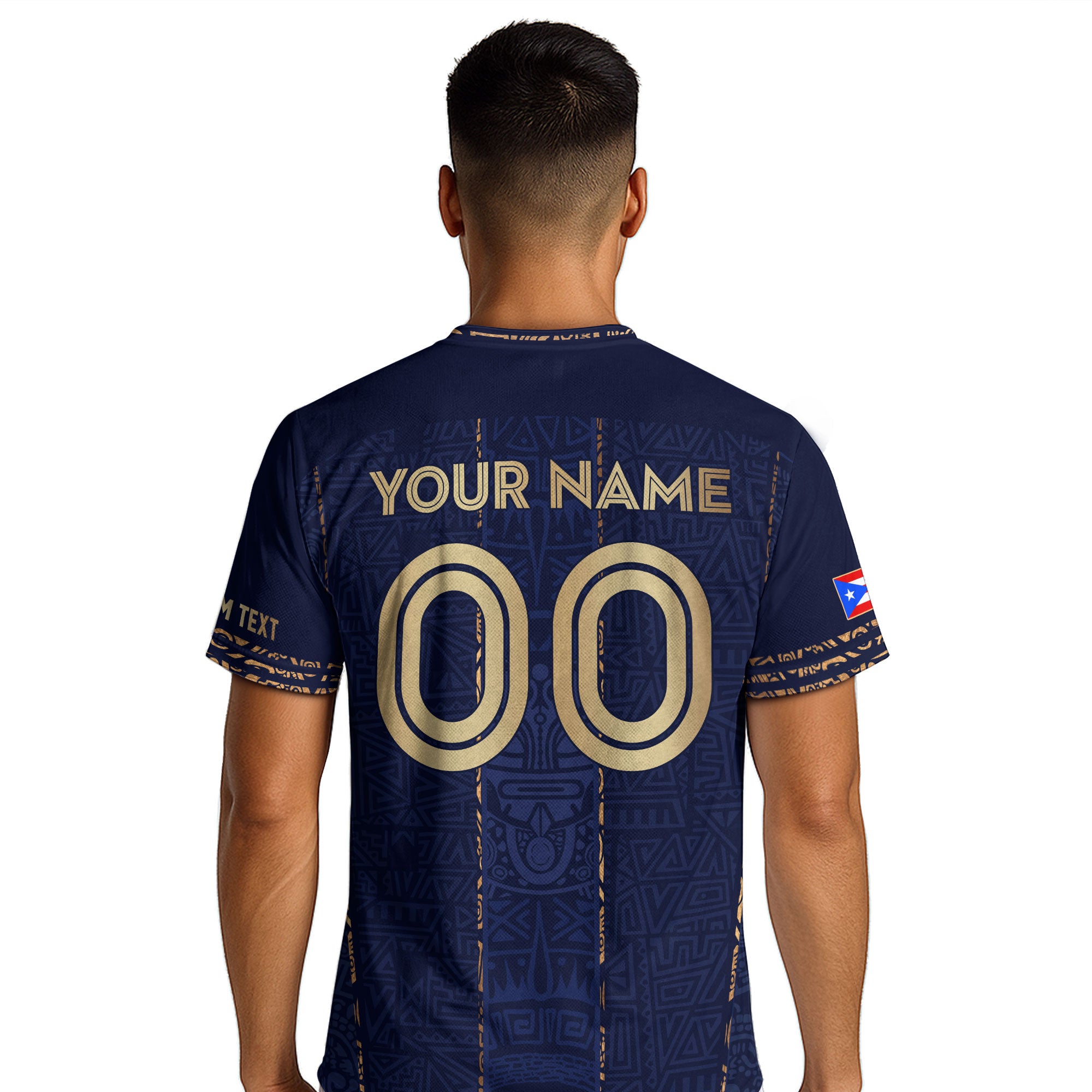 Custom Puerto Rico Soccer Jersey Navy Gold Taino Symbols Boricua Pride