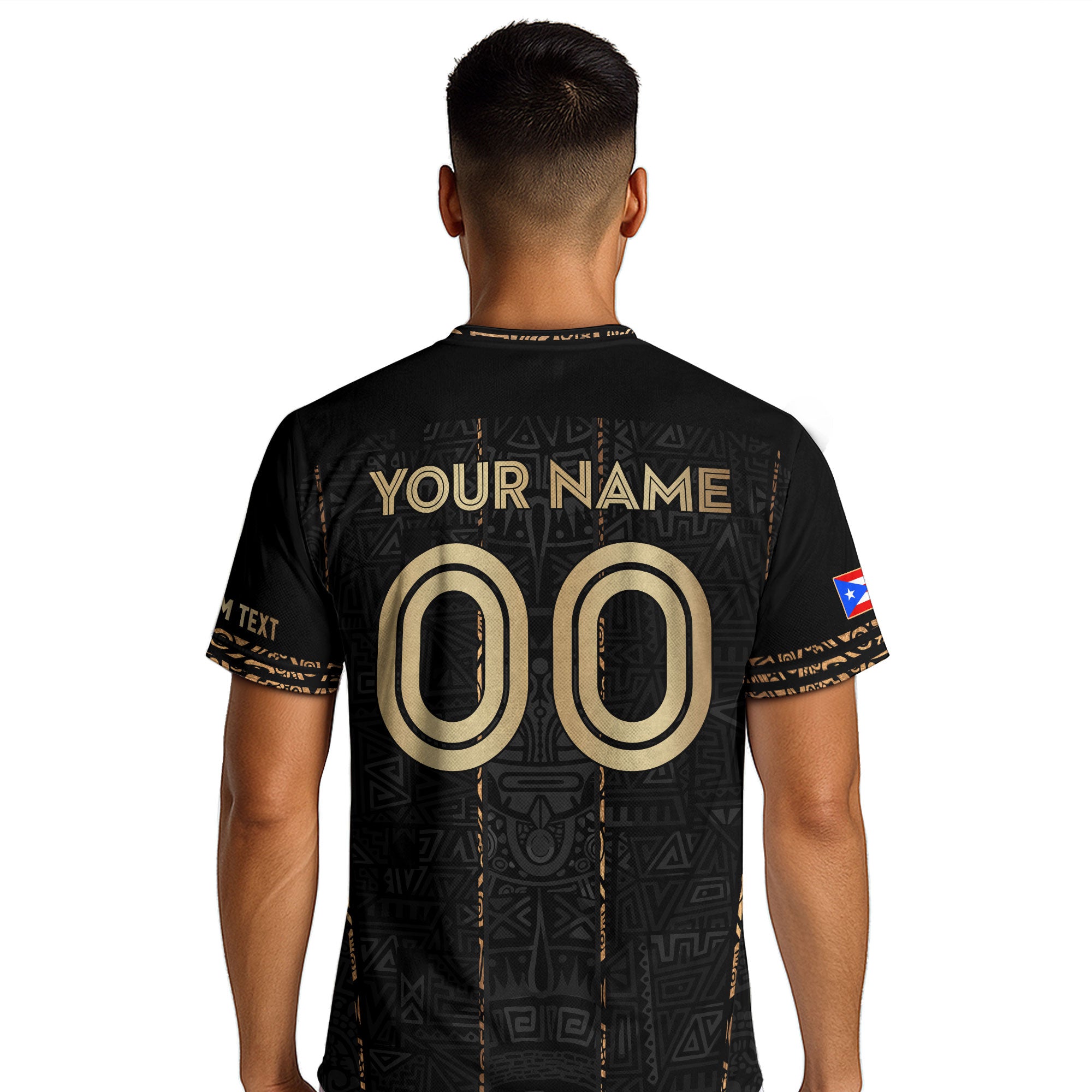 Puerto Rico Jersey Black Gold Stripes Taino Culture Personalized Sportswear