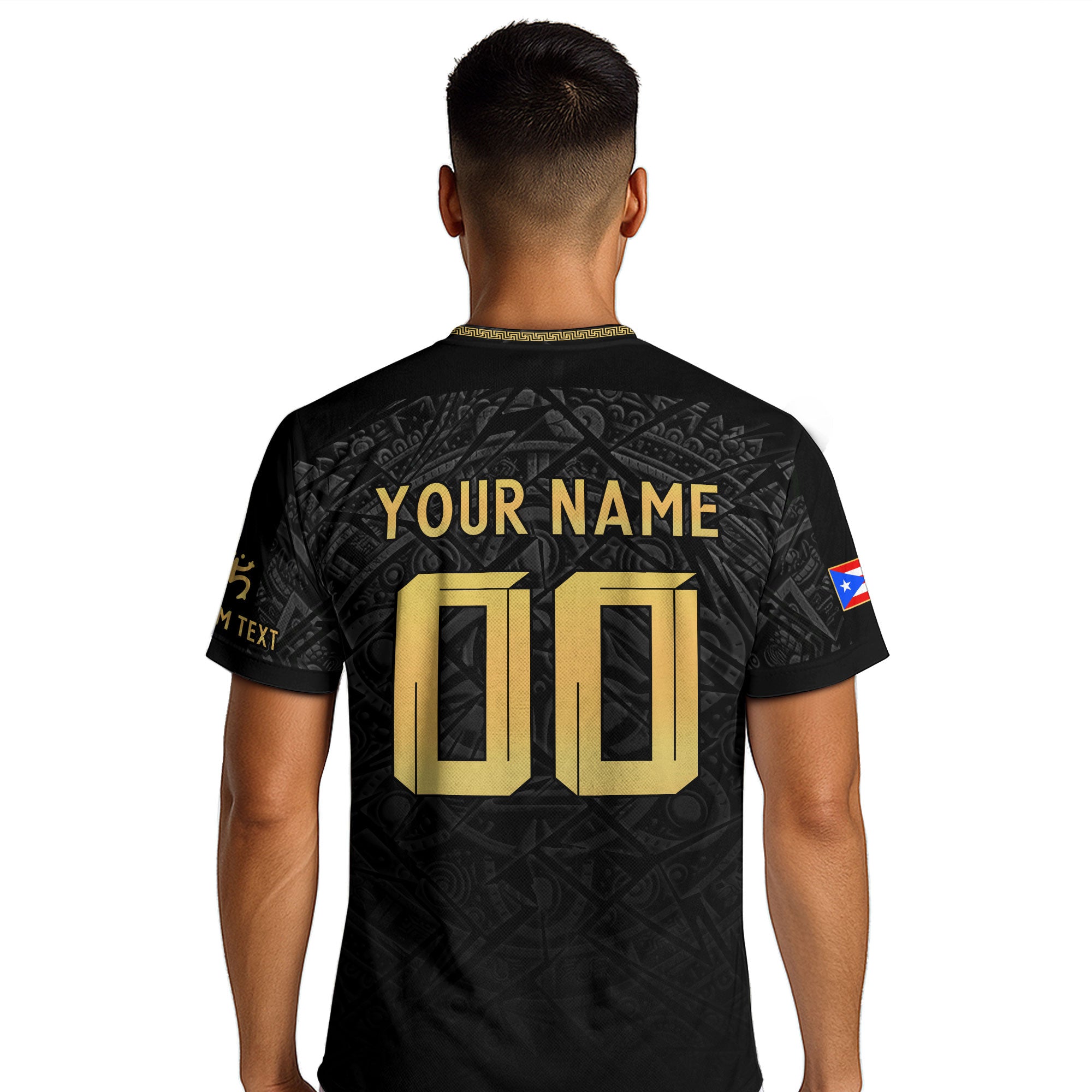 Custom Name Puerto Rico Jersey Black Gold Taino Symbols Boricua Sportswear