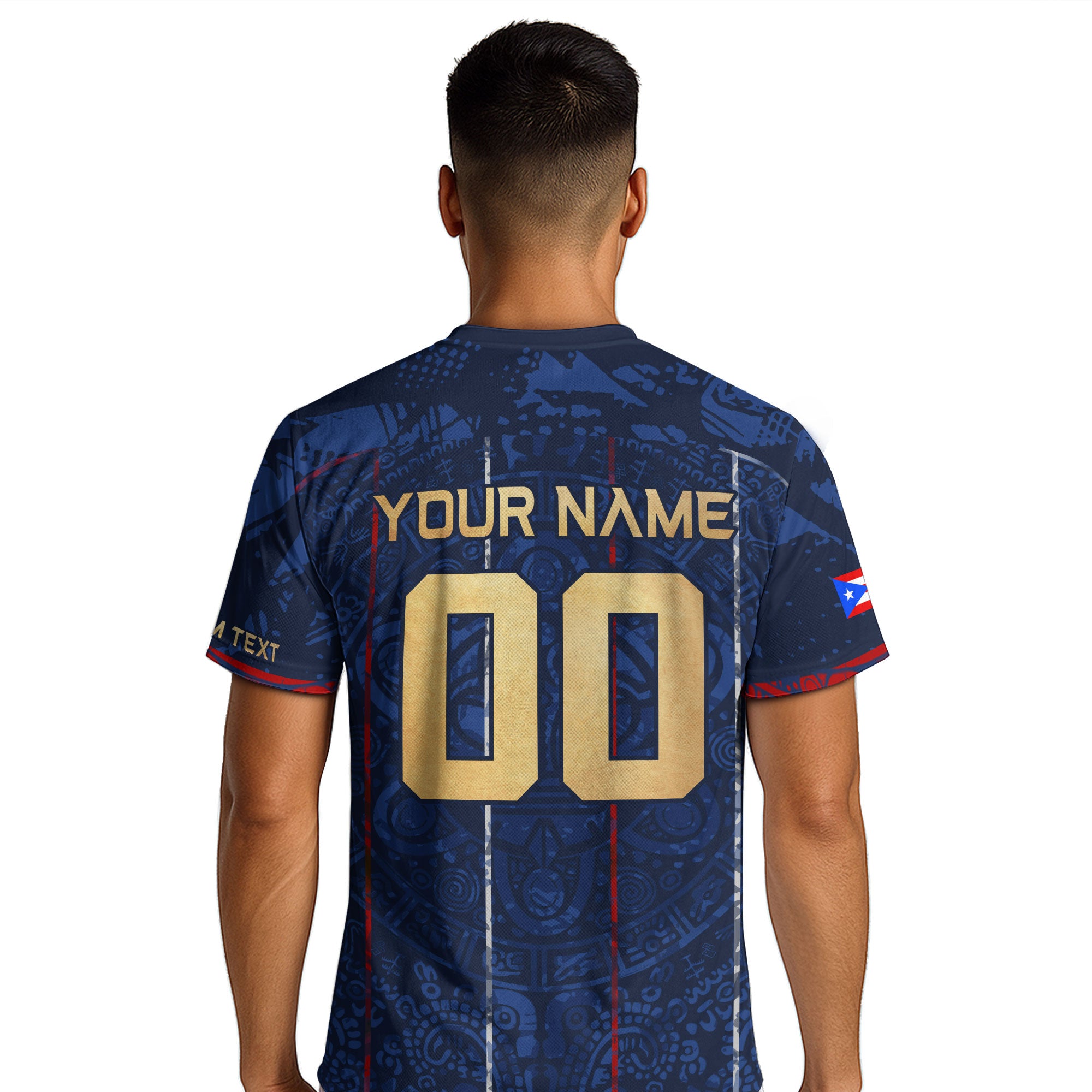 Puerto Rico Custom Soccer Jersey Navy Blue Gold Text Coqui Frog Boricua Pride Gif