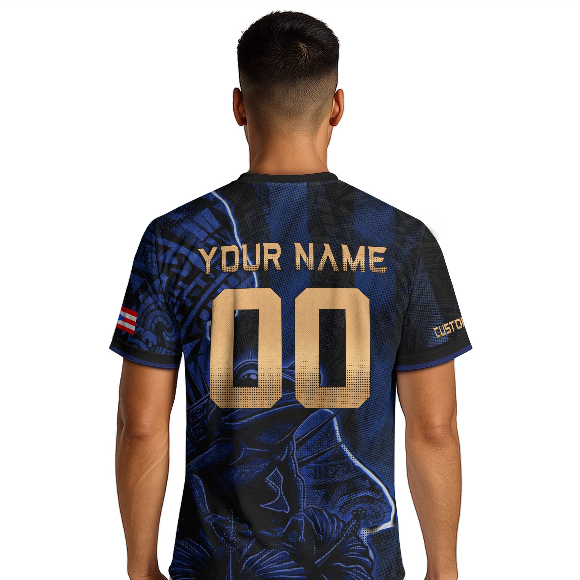 Custom Name Puerto Rico Jersey Lightning Navy Coqui Frog Sportswear