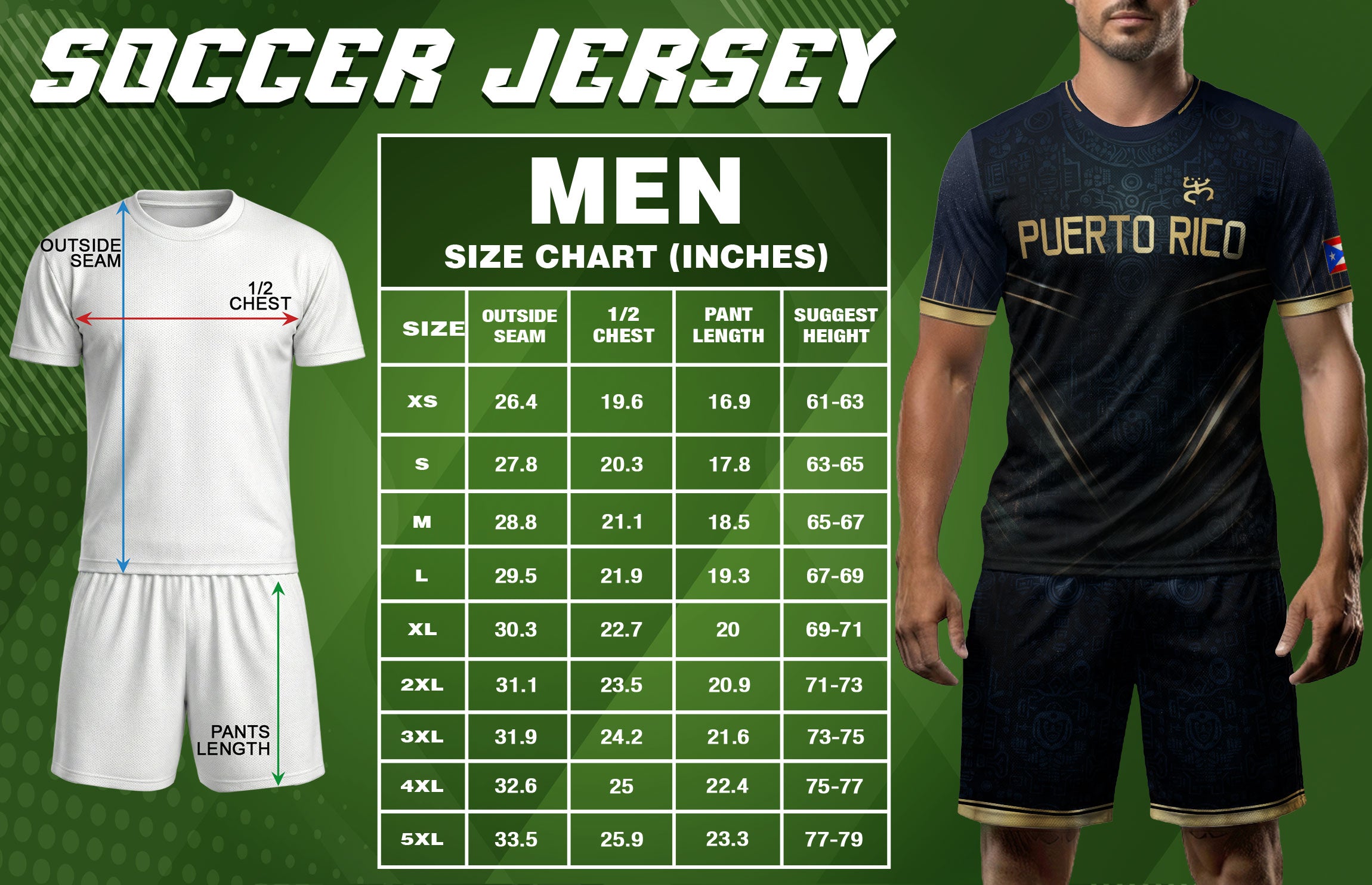 Puerto Rico Soccer Jersey - Elite Navy Gold V-Line Taino Heritage Sportswear