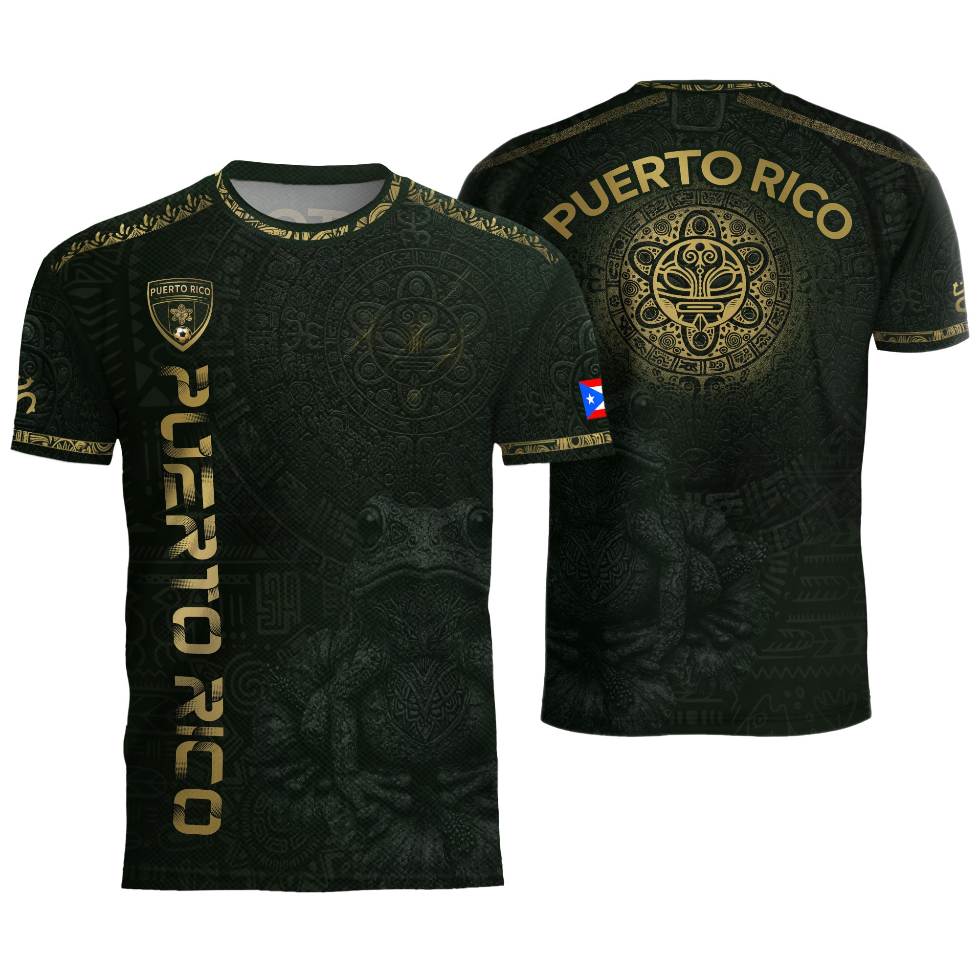 Puerto Rico Soccer Jersey Green Gold Coqui Frog Taino Sun Heritage Football Shirt
