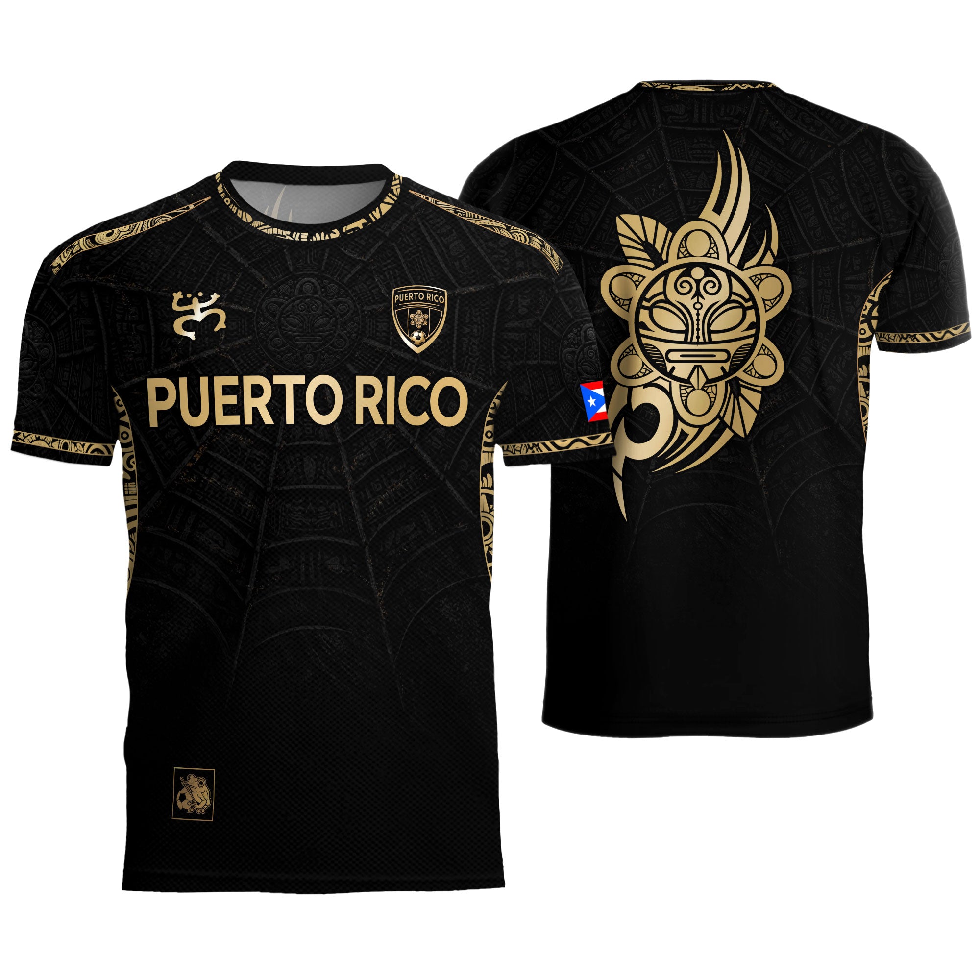 Puerto Rico Soccer Jersey Black Gold Taino Sun Heritage Football Shirt
