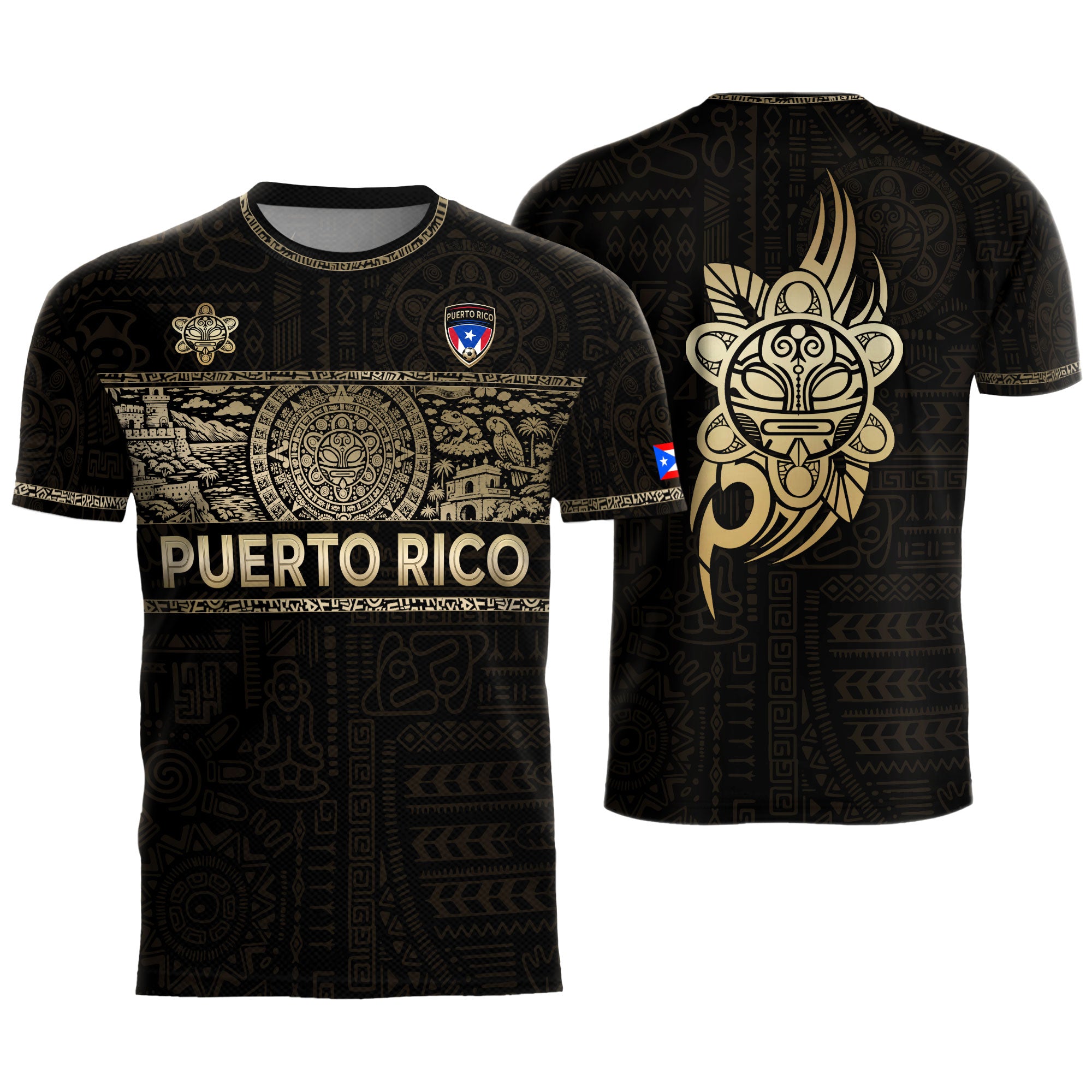 Puerto Rico Soccer Jersey - Black Taino Culture Heritage Gold Edition Football Shirt
