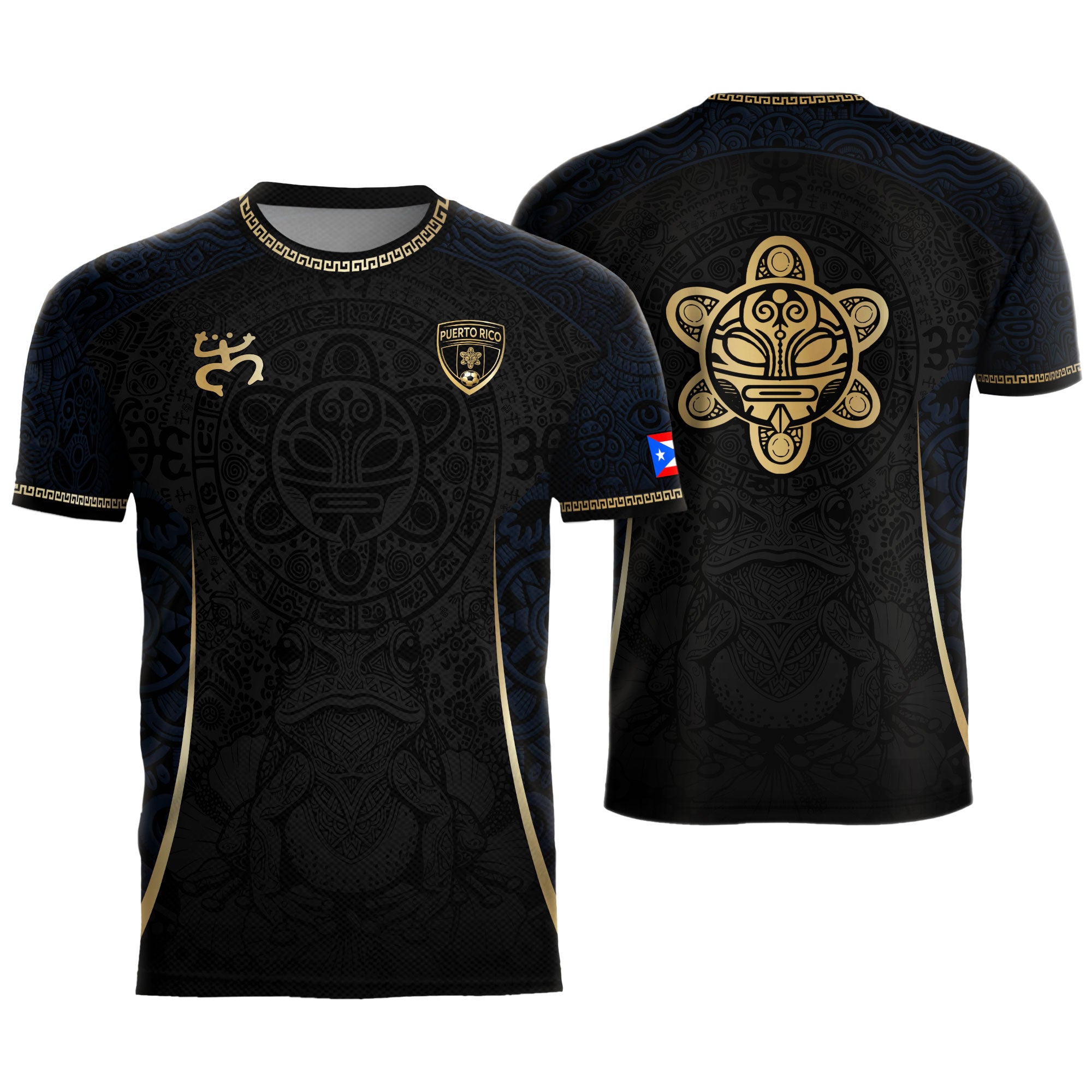Puerto Rico Soccer Jersey - Elite Navy Gold Taino Symbol Boricua Heritage Apparel