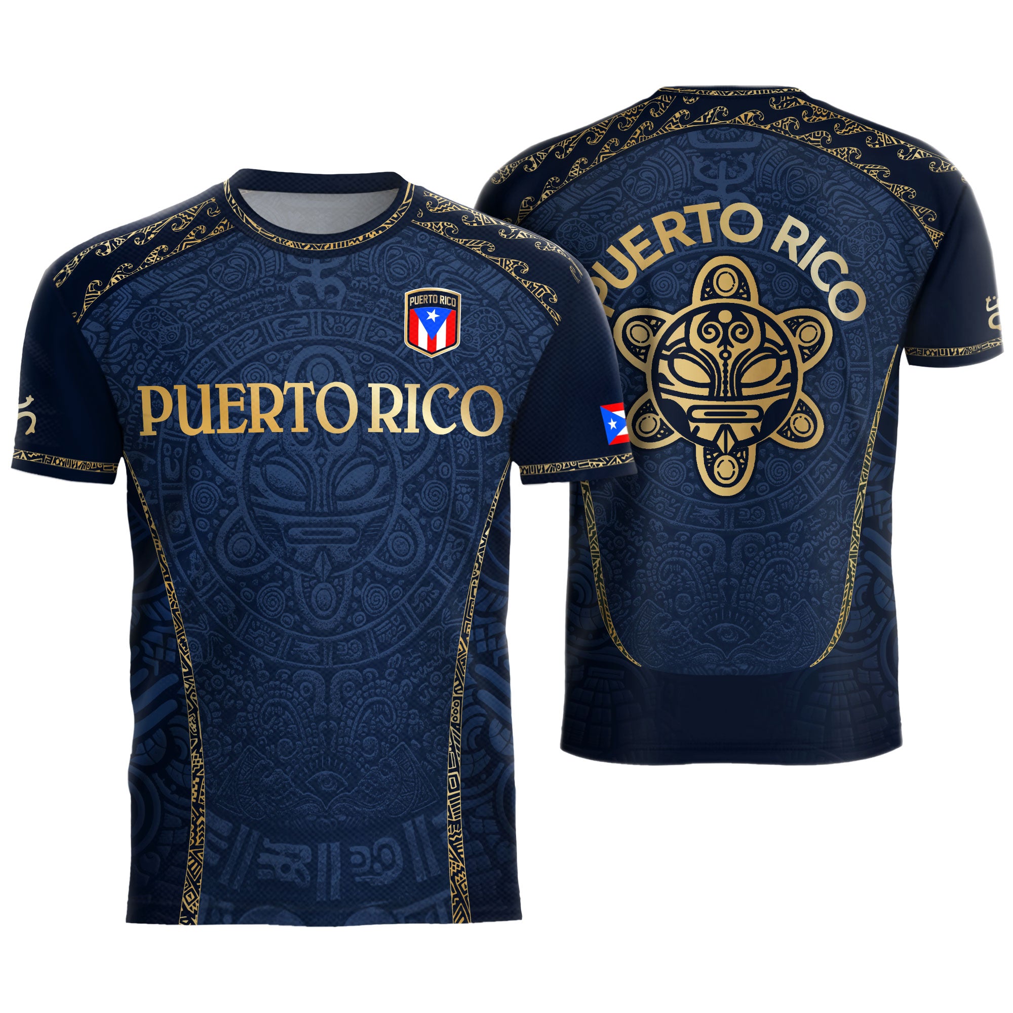 Puerto Rico Soccer Jersey - Navy and Gold Taino Sun Heritage Football Shirt