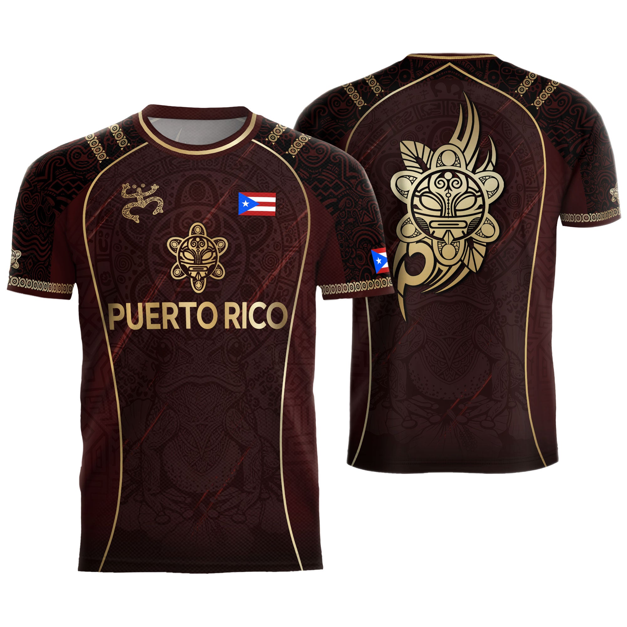 Puerto Rico Soccer Jersey - Maroon Taino Art Coqui Frog Boricua Pride Shirt