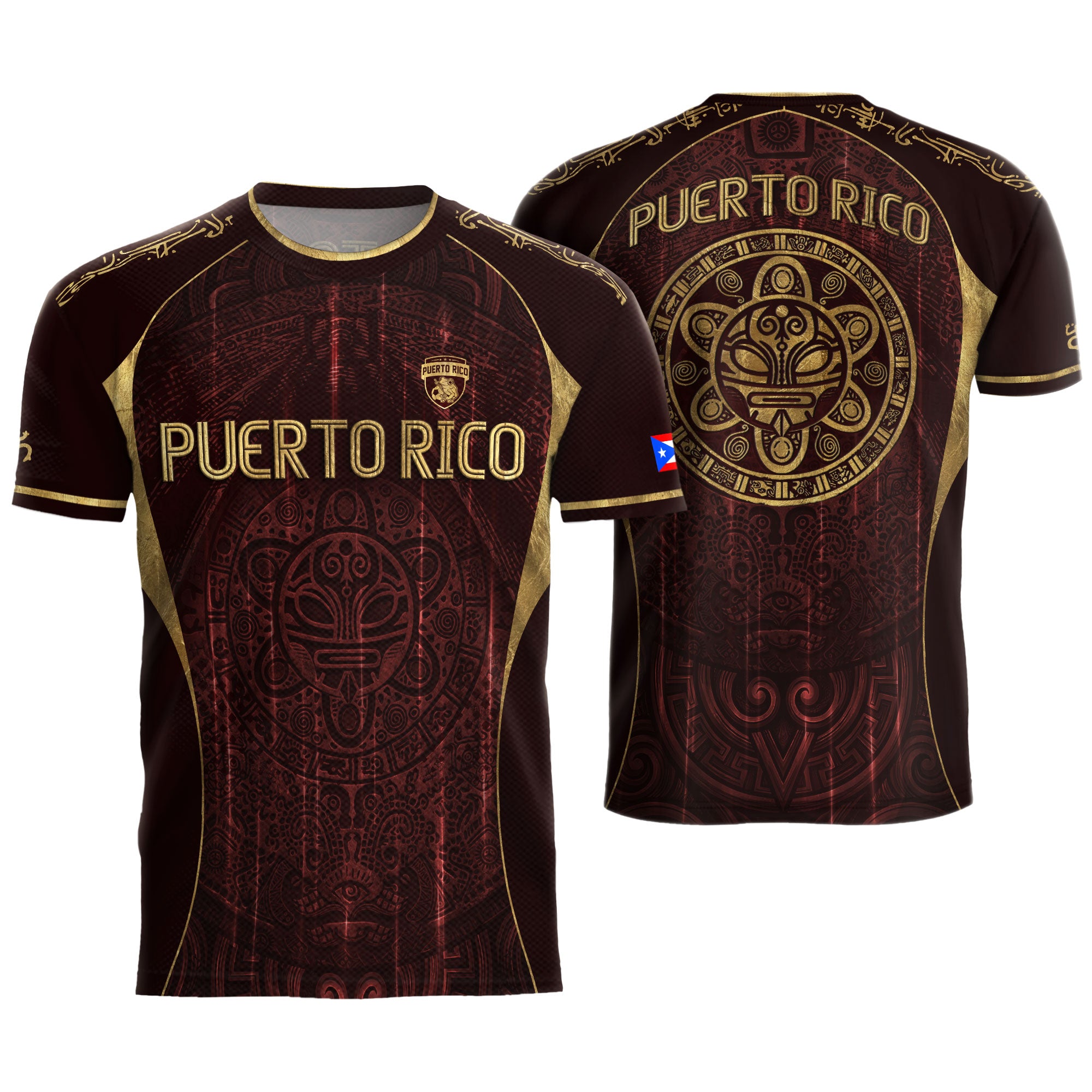 Puerto Rico Soccer Jersey - Elite Maroon Gold Edition Taino Symbol Training Heritage Shirt
