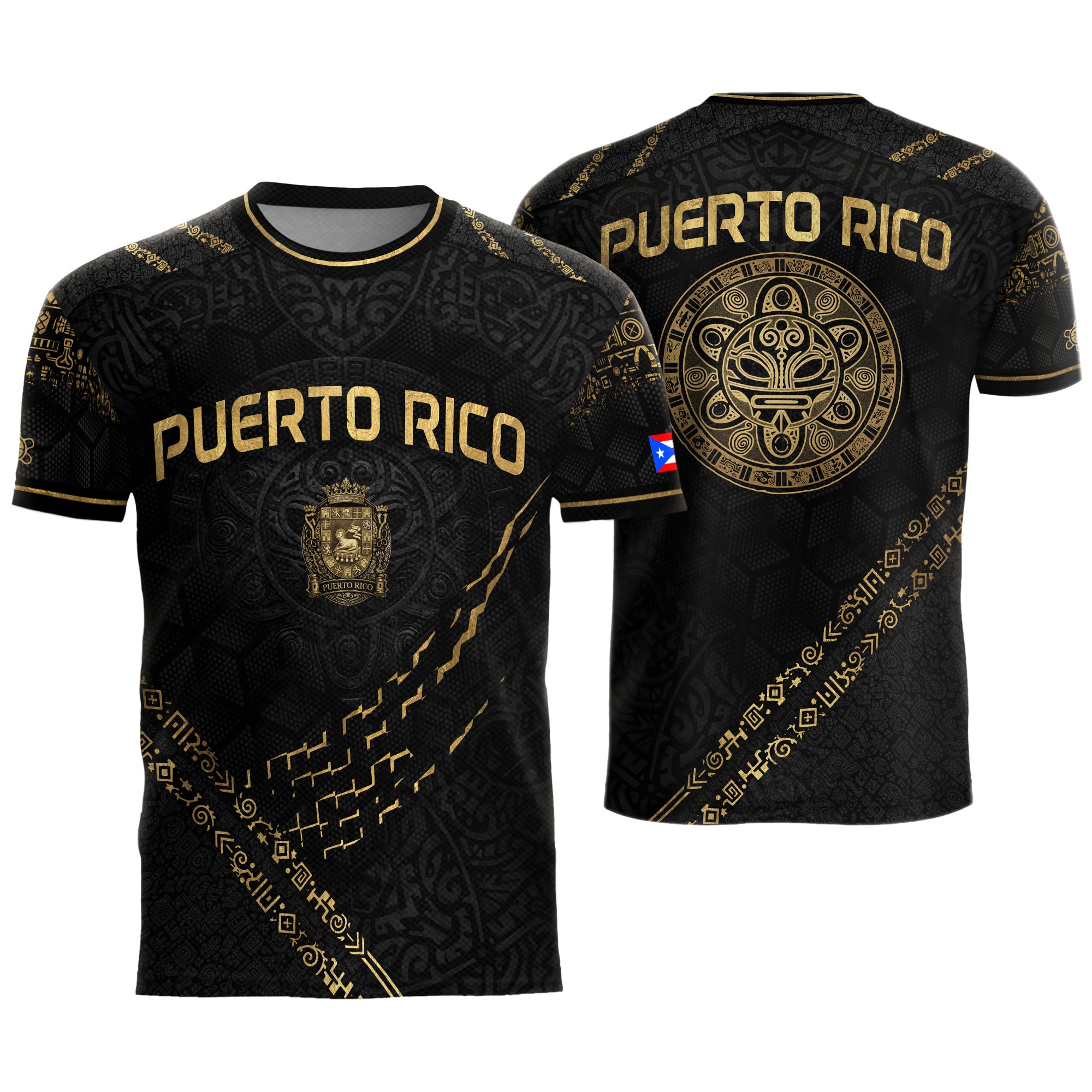 Puerto Rico Soccer Jersey - Elite Black Gold Taino Sun & Shield Heritage Jersey