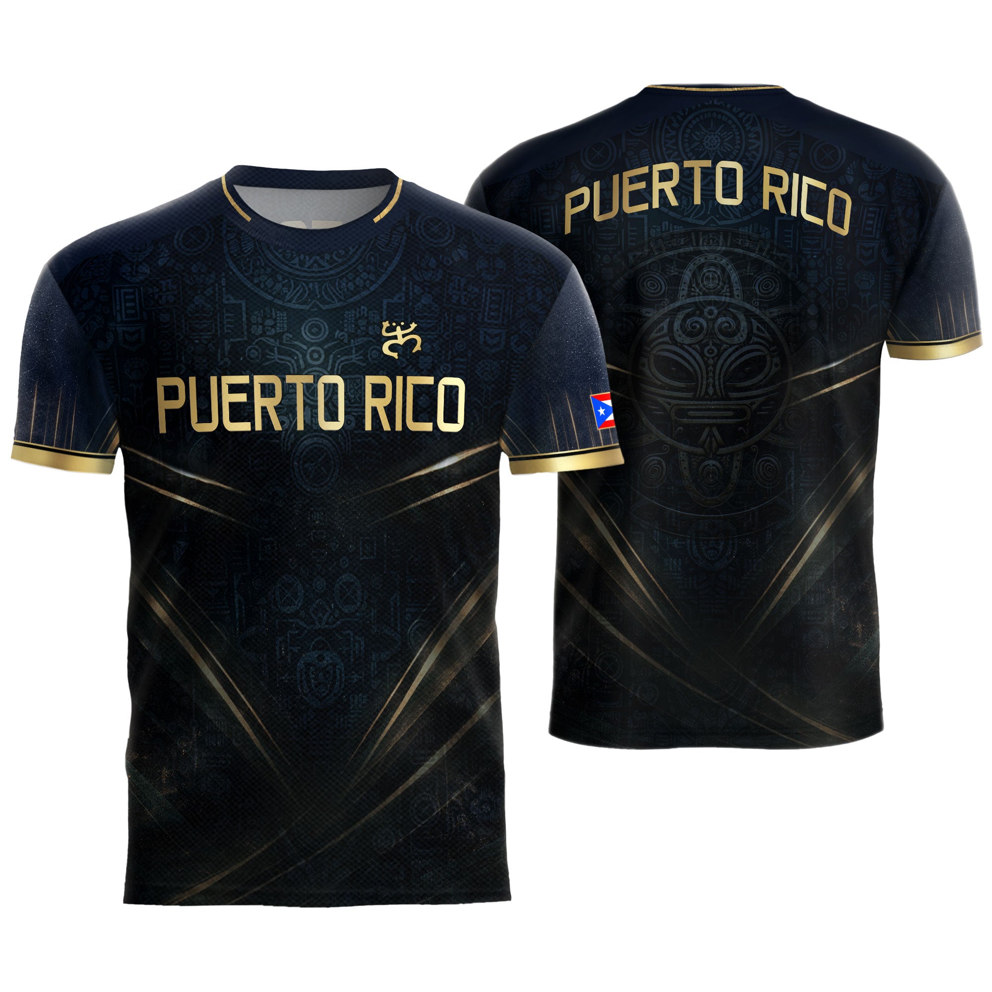 Puerto Rico Soccer Jersey - Elite Navy Gold V-Line Taino Heritage Sportswear