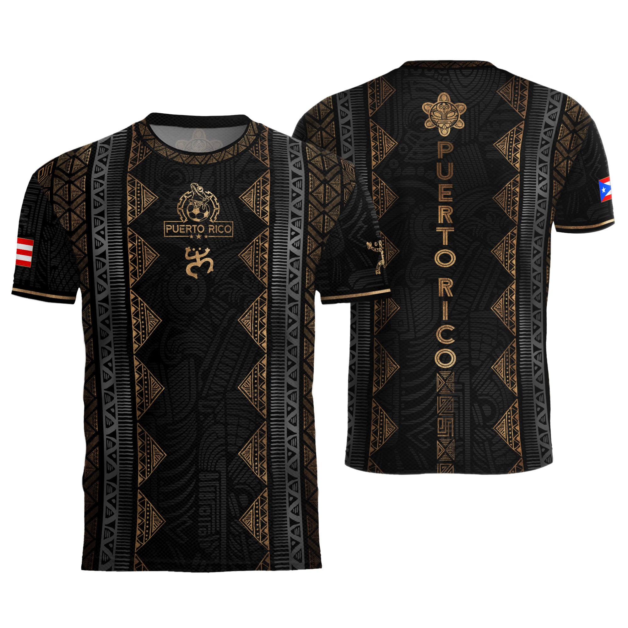 Black Puerto Rico Soccer Jersey - Vertical Taino Tribal Stripe Coqui Heritage Shirt