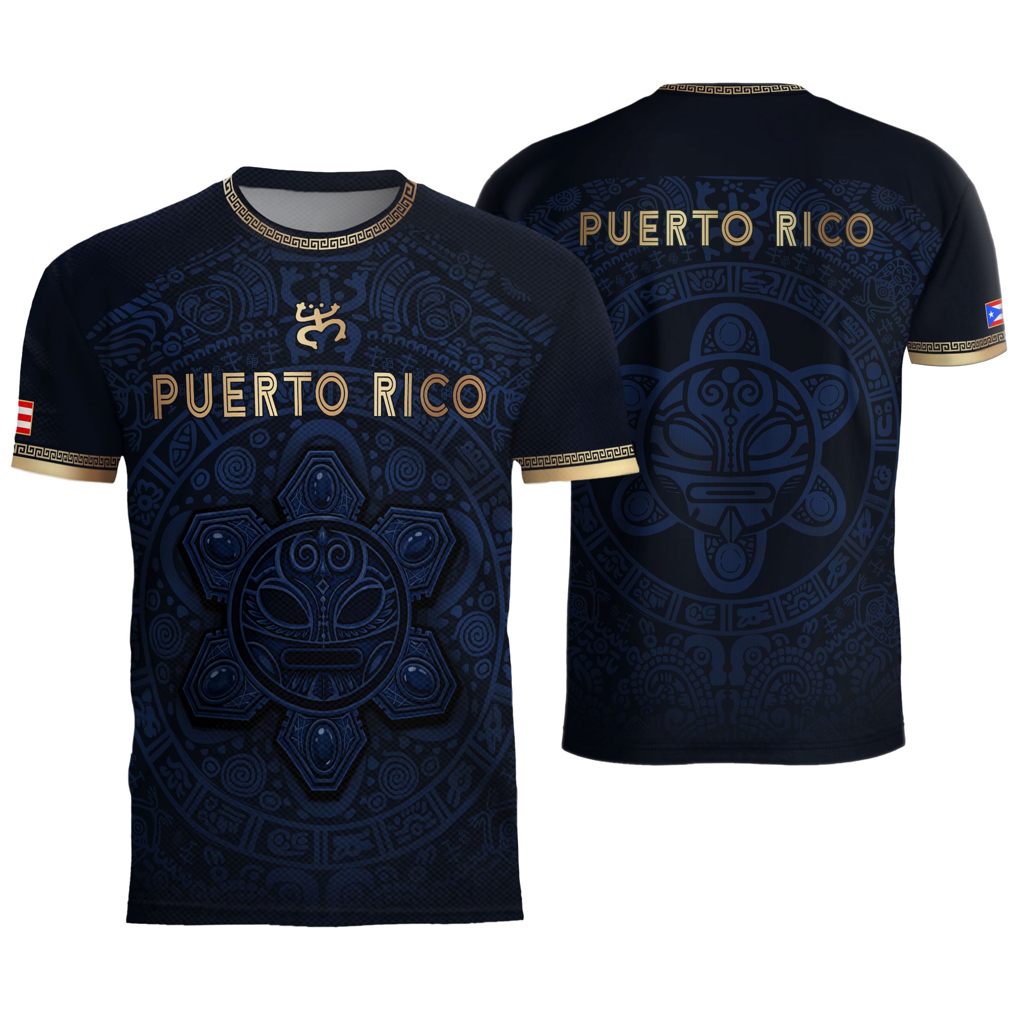 Puerto Rico Soccer Jersey Navy Gold Taino Sun Pattern National Pride Gear