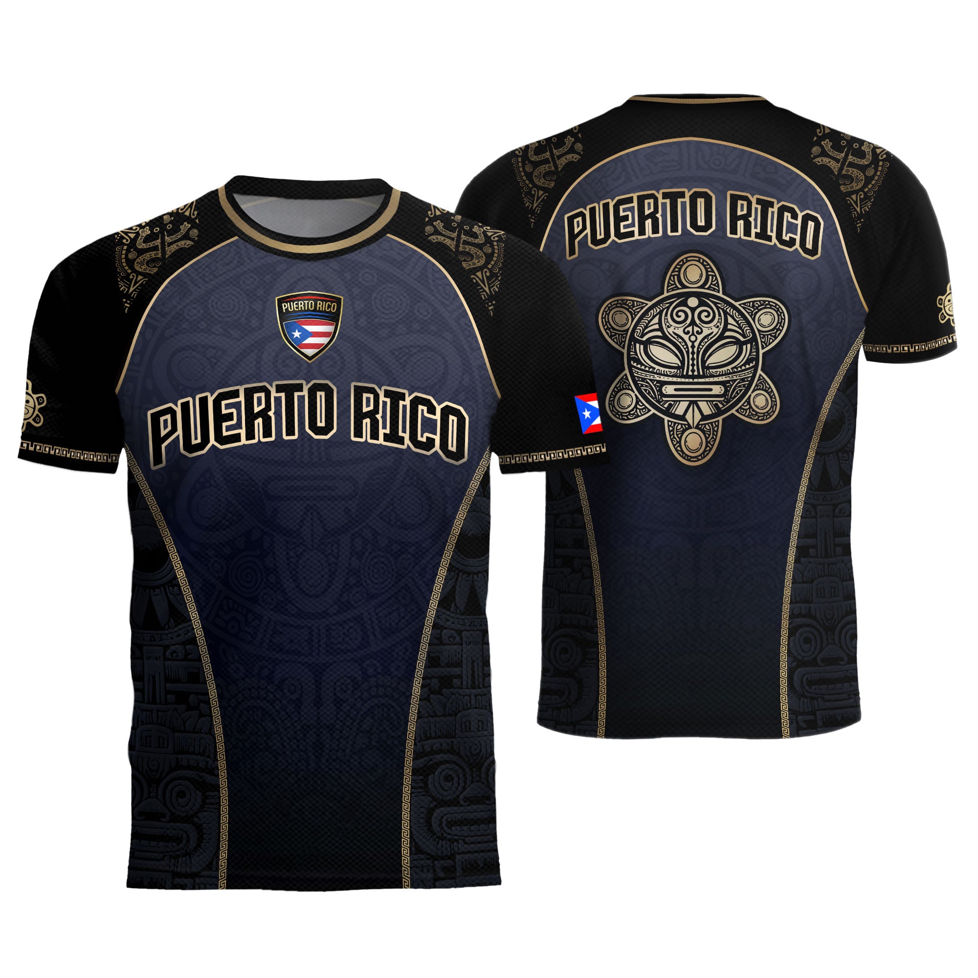 Puerto Rico Heritage Navy Gold Taino Graphic Pattern Coqui Pride Soccer Jersey