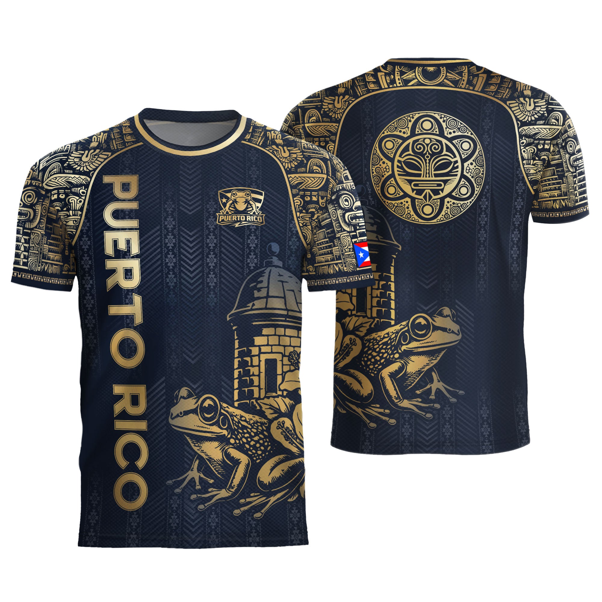 Puerto Rico Heritage Navy Gold Island Spirit Coqui Frog El Morro Graphic Pride Soccer Jersey