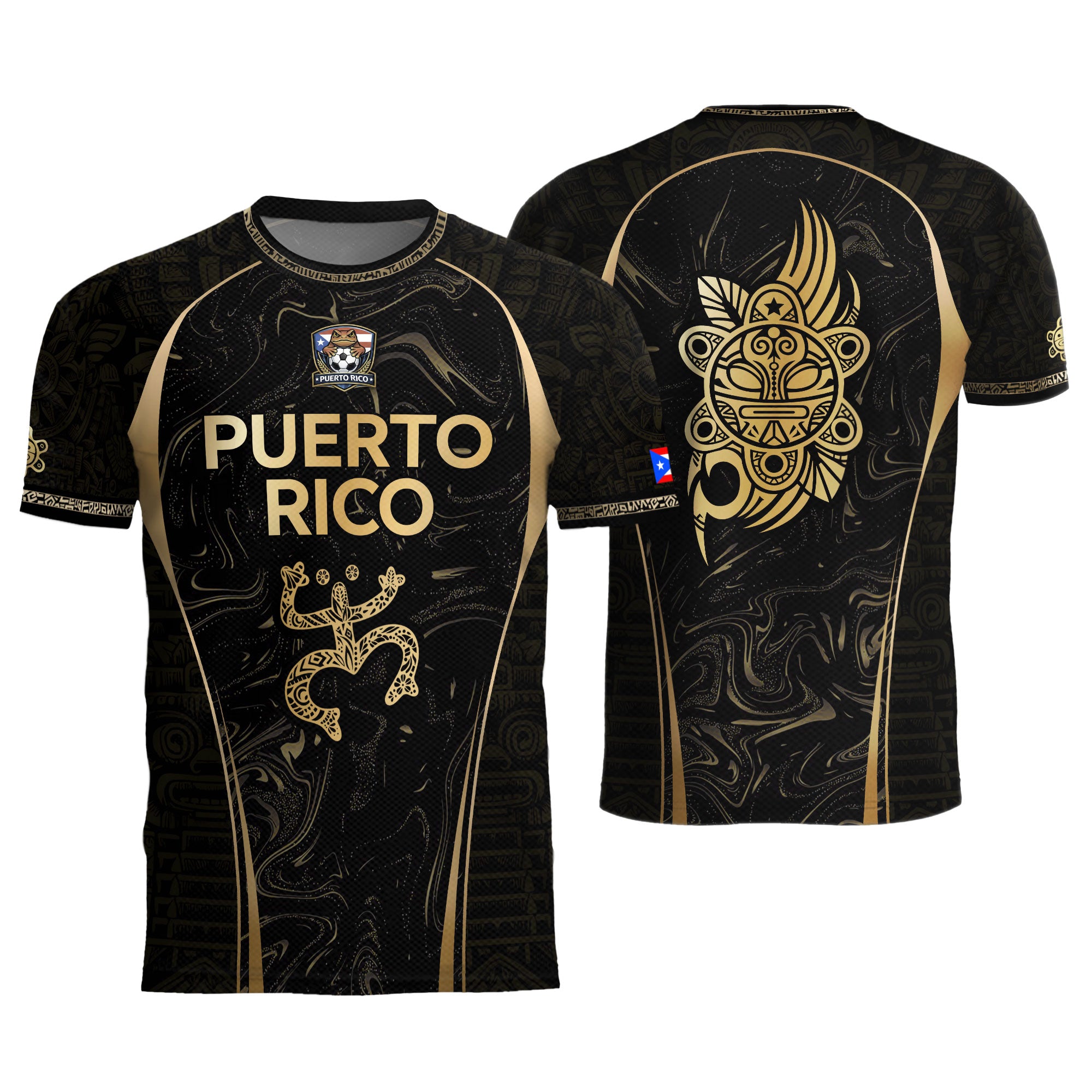 Puerto Rico Heritage Black Gold Coqui Taino Graphic Marble Pattern Pride Soccer Jersey