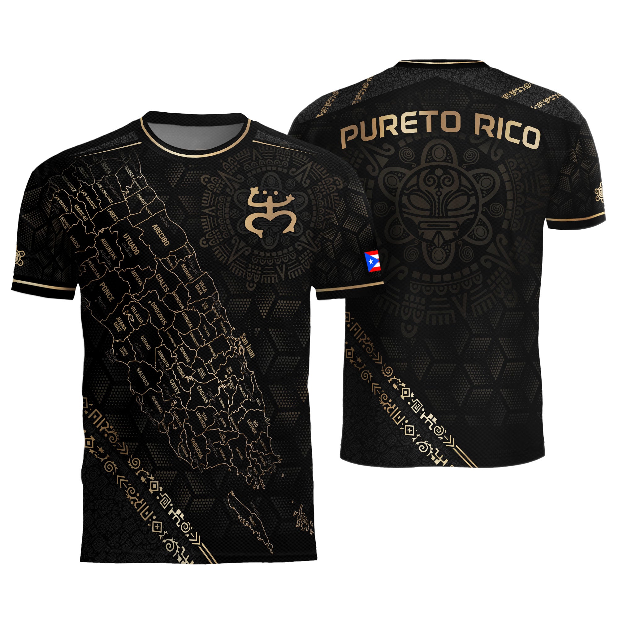 Puerto Rico Heritage Orgullo Boricua Black Gold Detailed Island Map Coqui Soccer Jersey