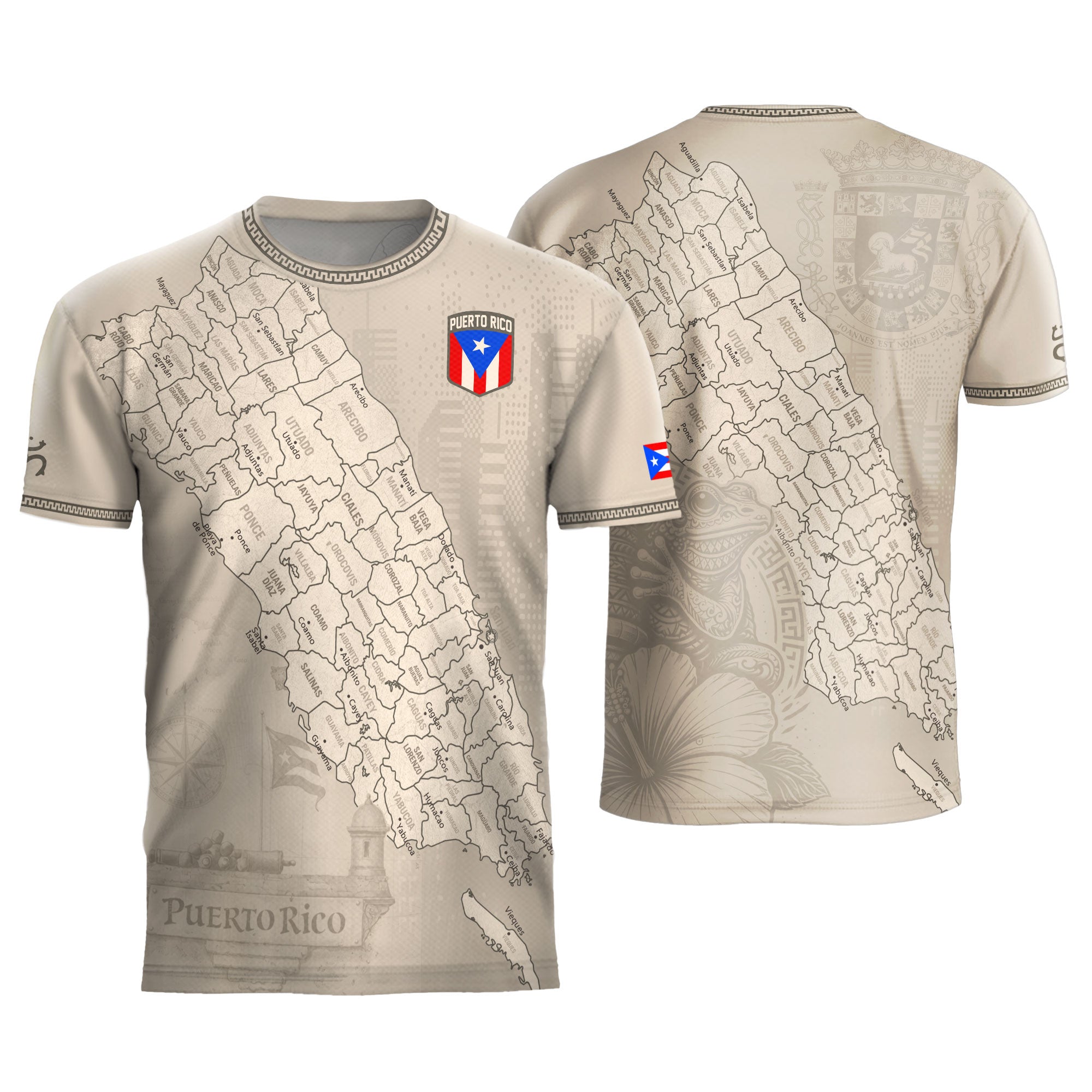 Puerto Rico Heritage Orgullo Boricua Beige Detailed Island Map Culture Soccer Jersey