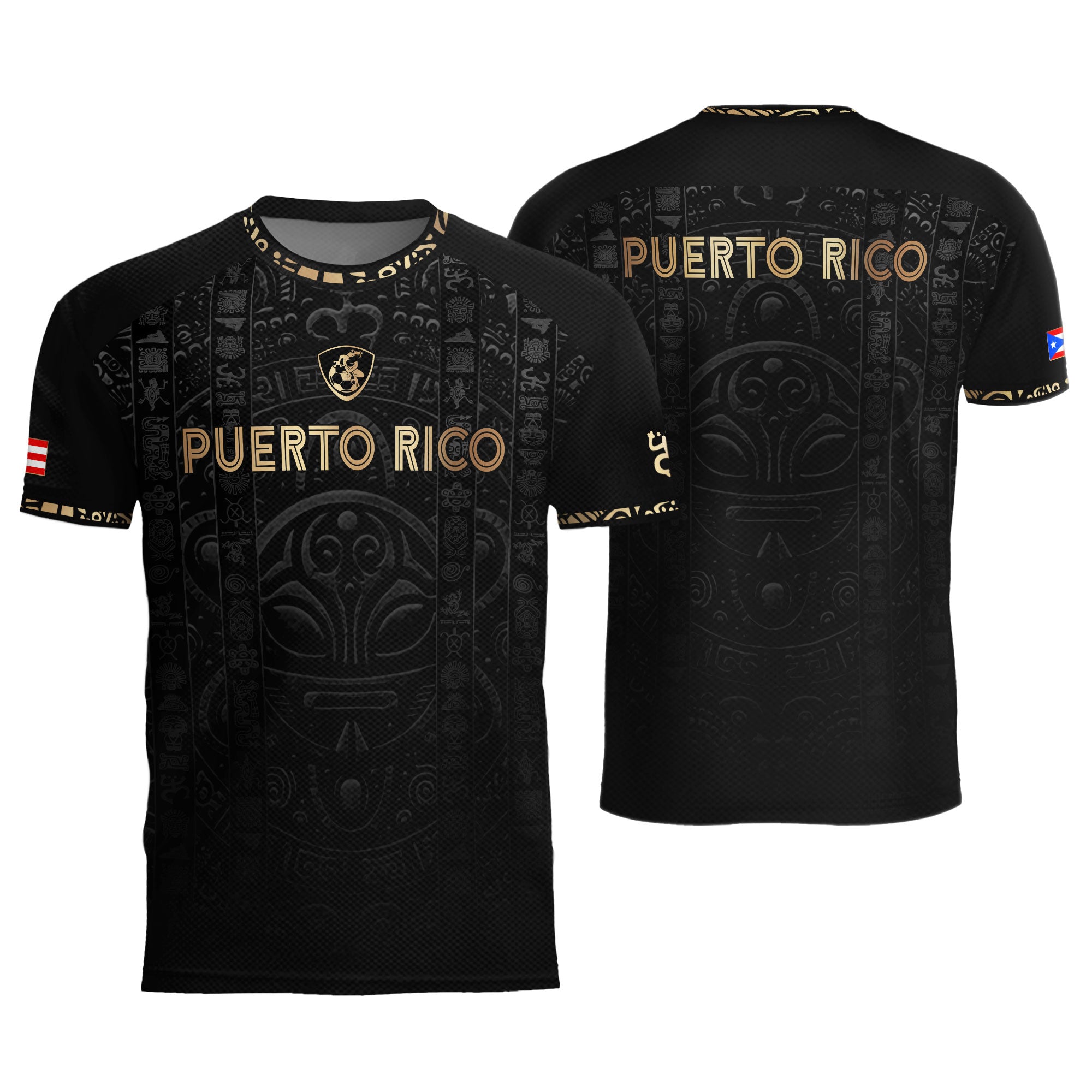 Camiseta de fútbol con máscara taína boricua azul marino de Puerto Rico, bandera tribal, orgullo nacional