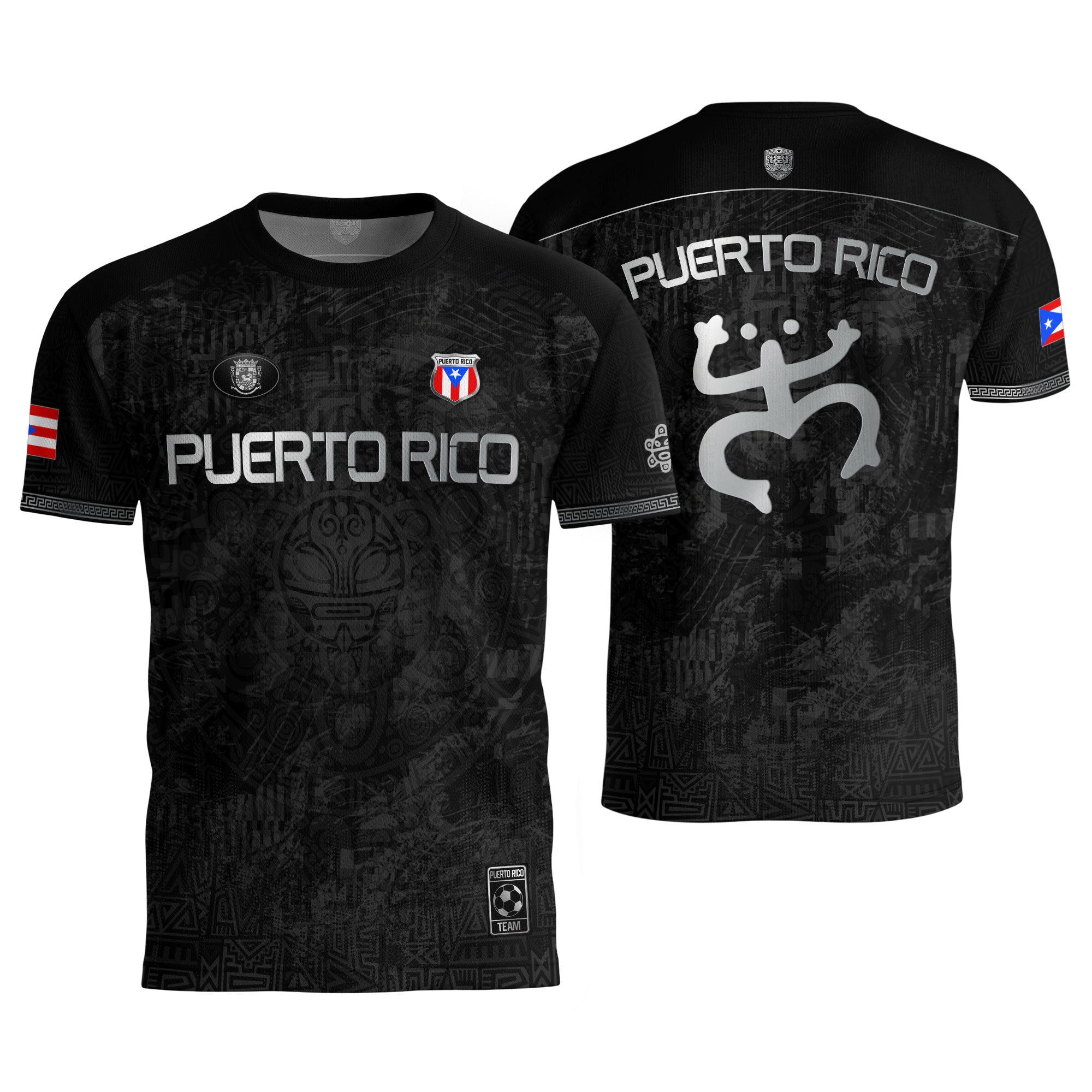 Black Puerto Rico Soccer Jersey Taino Tribal Design & Coqui Emblem Edition