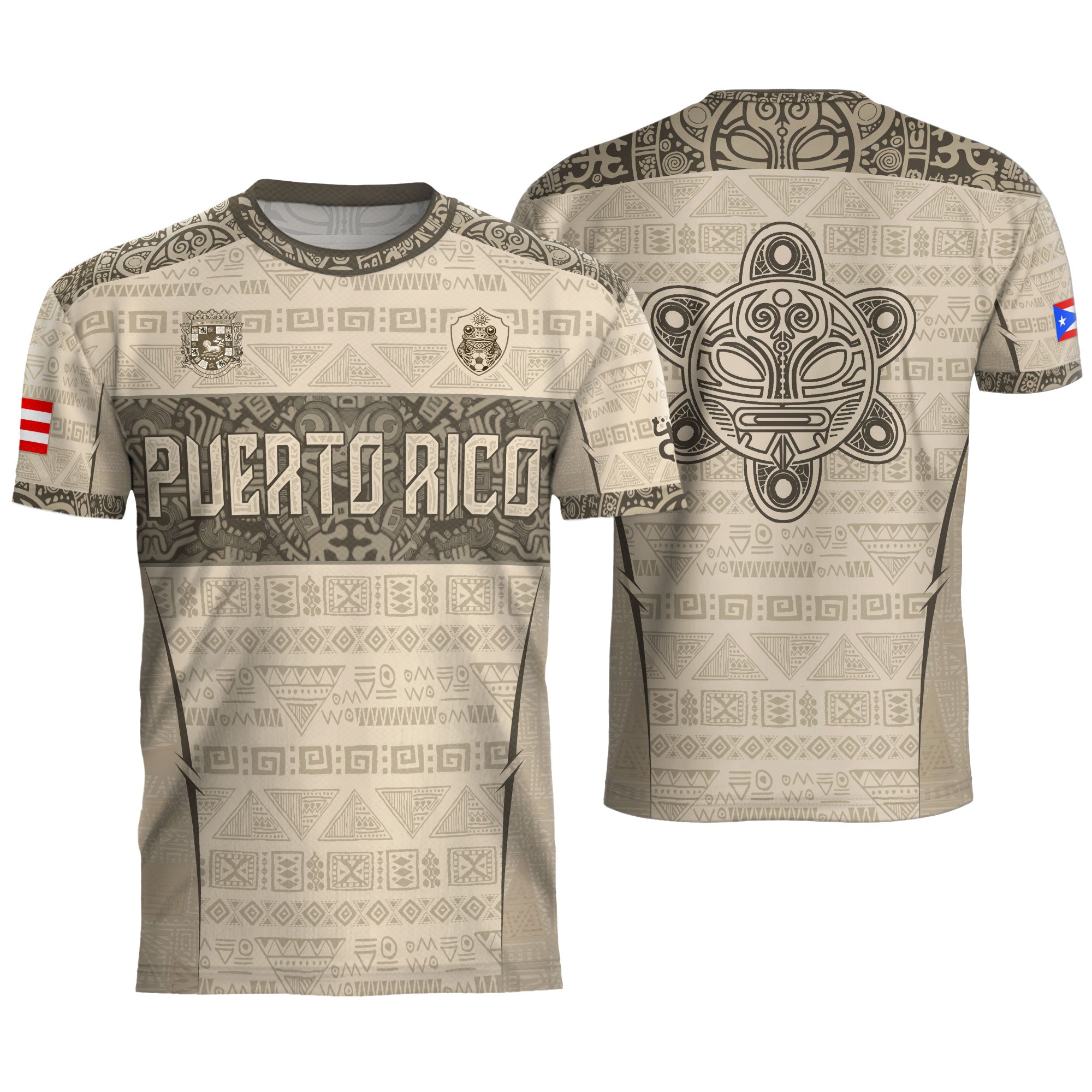 Puerto Rico Soccer Jersey Sandstone - Taino Sun Tribal Pattern - Beige Football Shirt