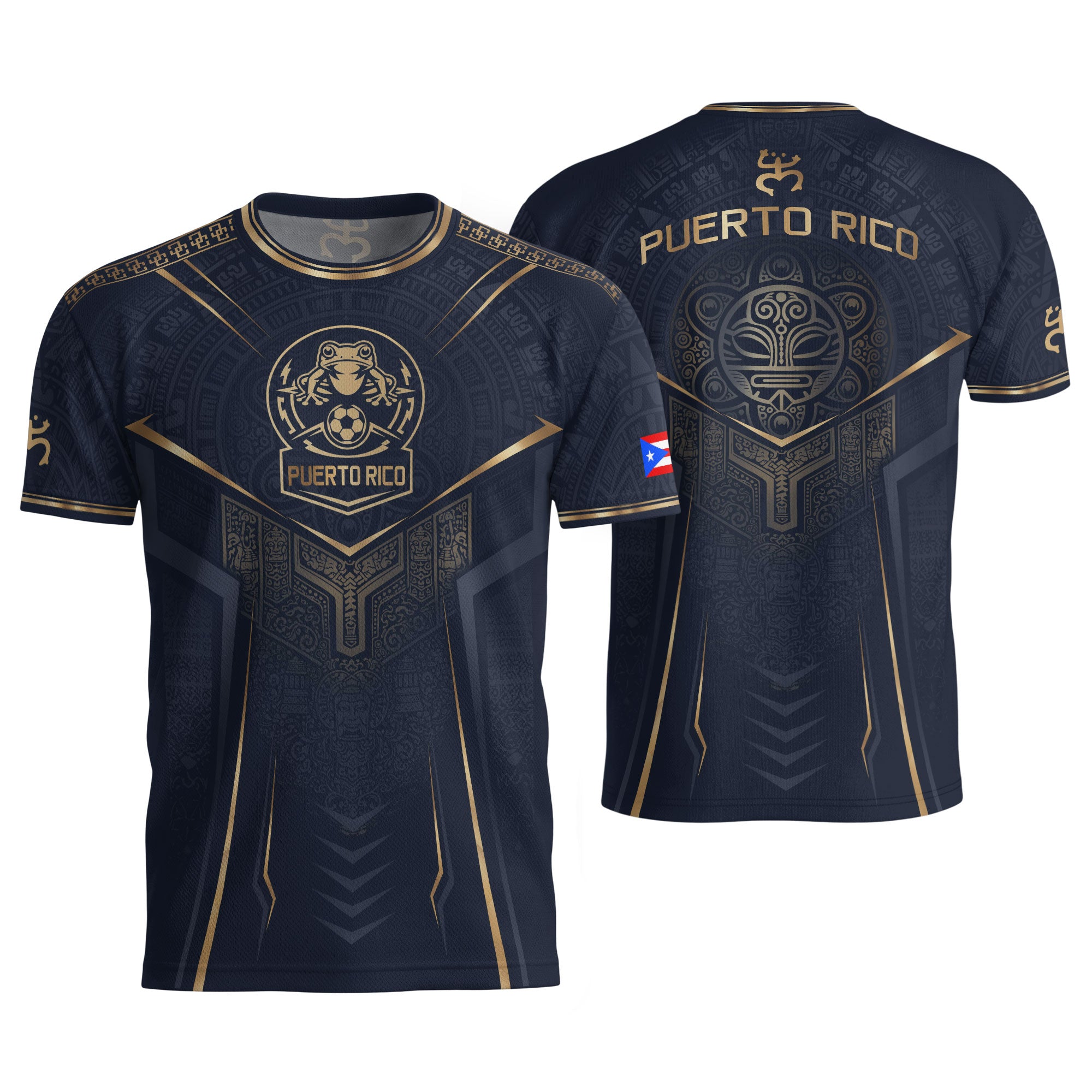 Puerto Rico Soccer Jersey - Navy Gold Taino Coqui Frog Crest Heritage Football Shirt