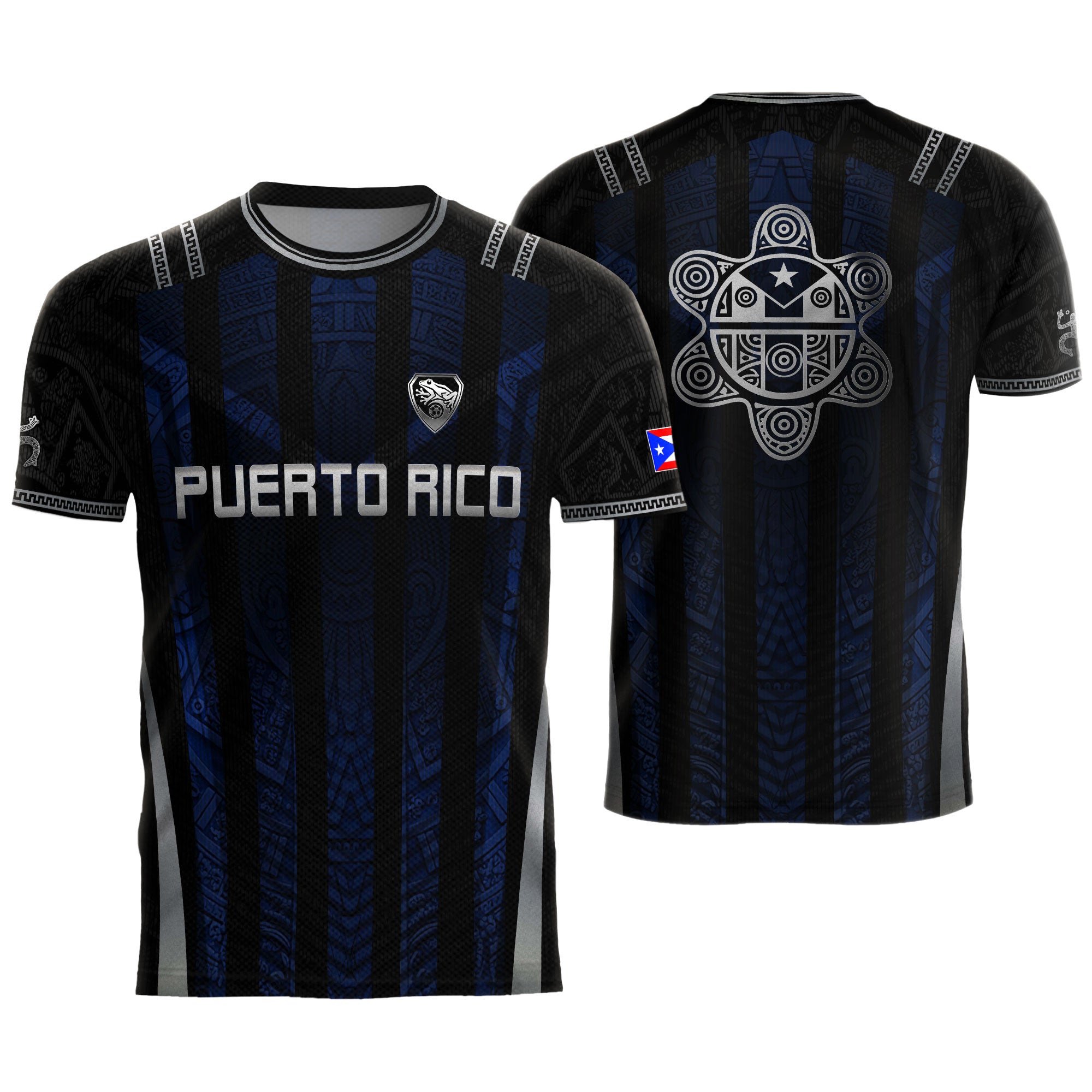 Puerto Rico Soccer Jersey - Midnight Navy & Black Taino Sun Symbol Midnight Blue Training Jersey