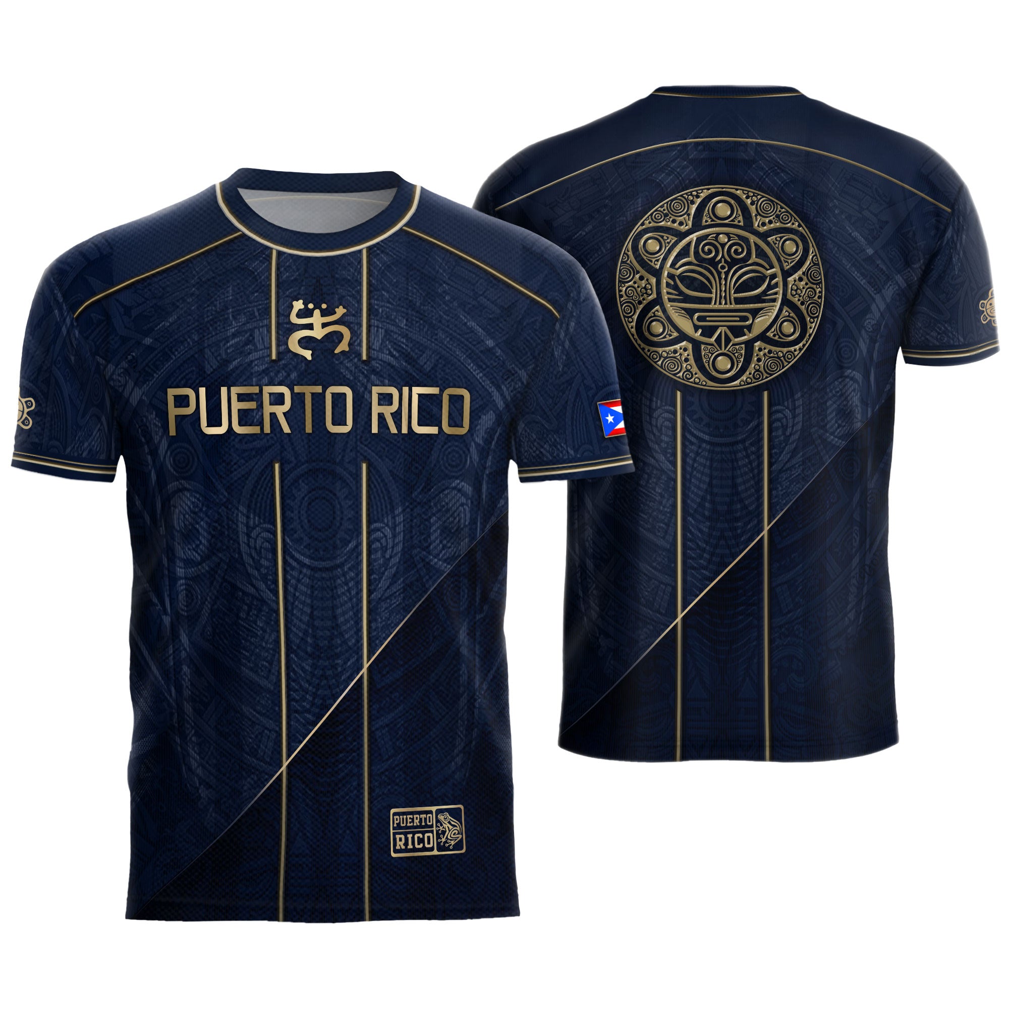 Puerto Rico Soccer Jersey - Elite Navy Gold Taino Pattern Boricua Pride Top