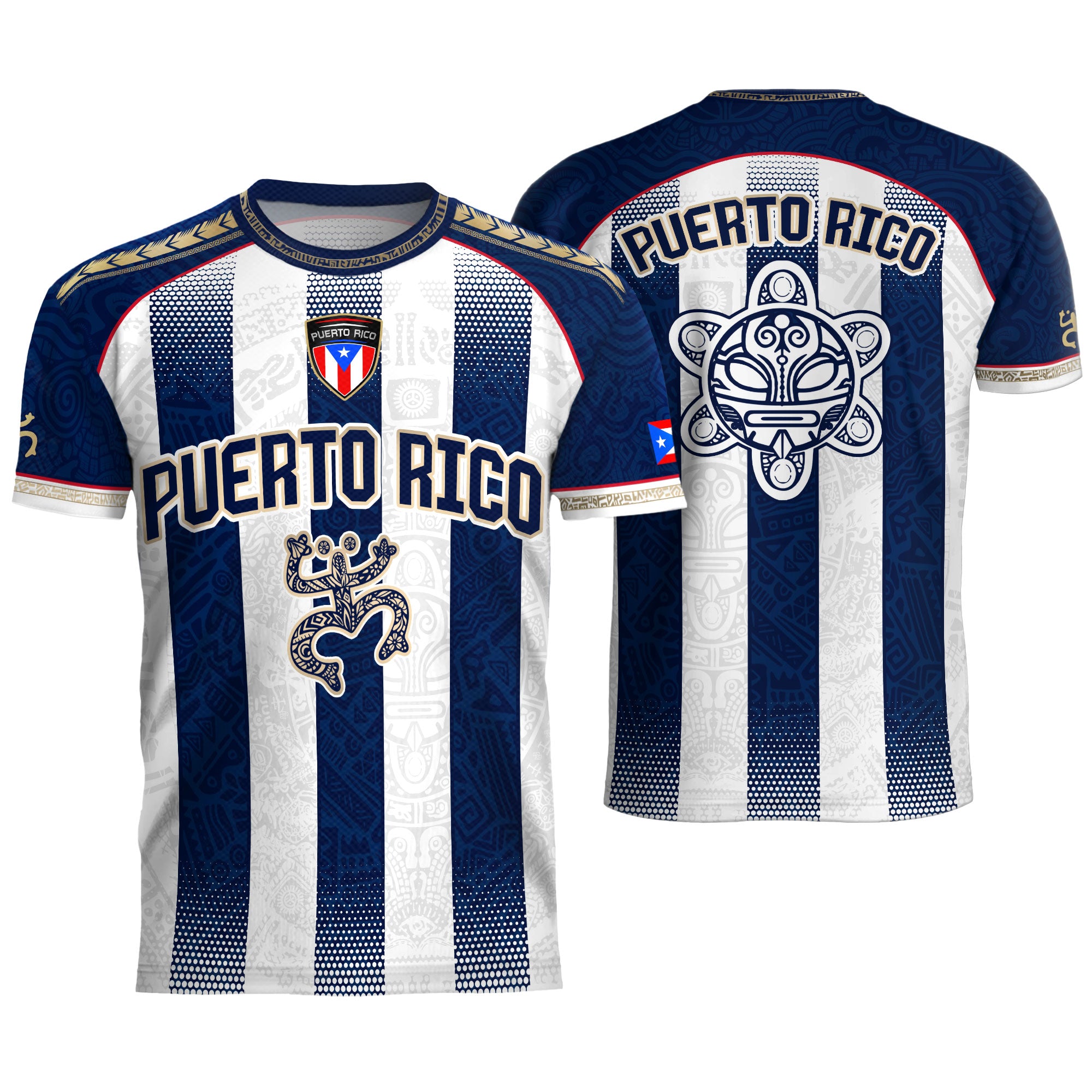 Puerto Rico Soccer Jersey Shirt Blue White Striped Boricua Football Fan Jersey Unisex