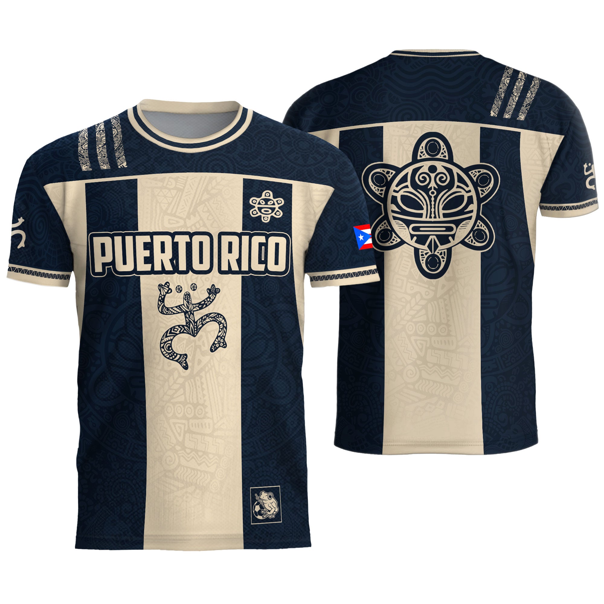 Puerto Rico Soccer Jersey Navy Beige Taino Coqui Flag PR Football Shirt Heritage Gift