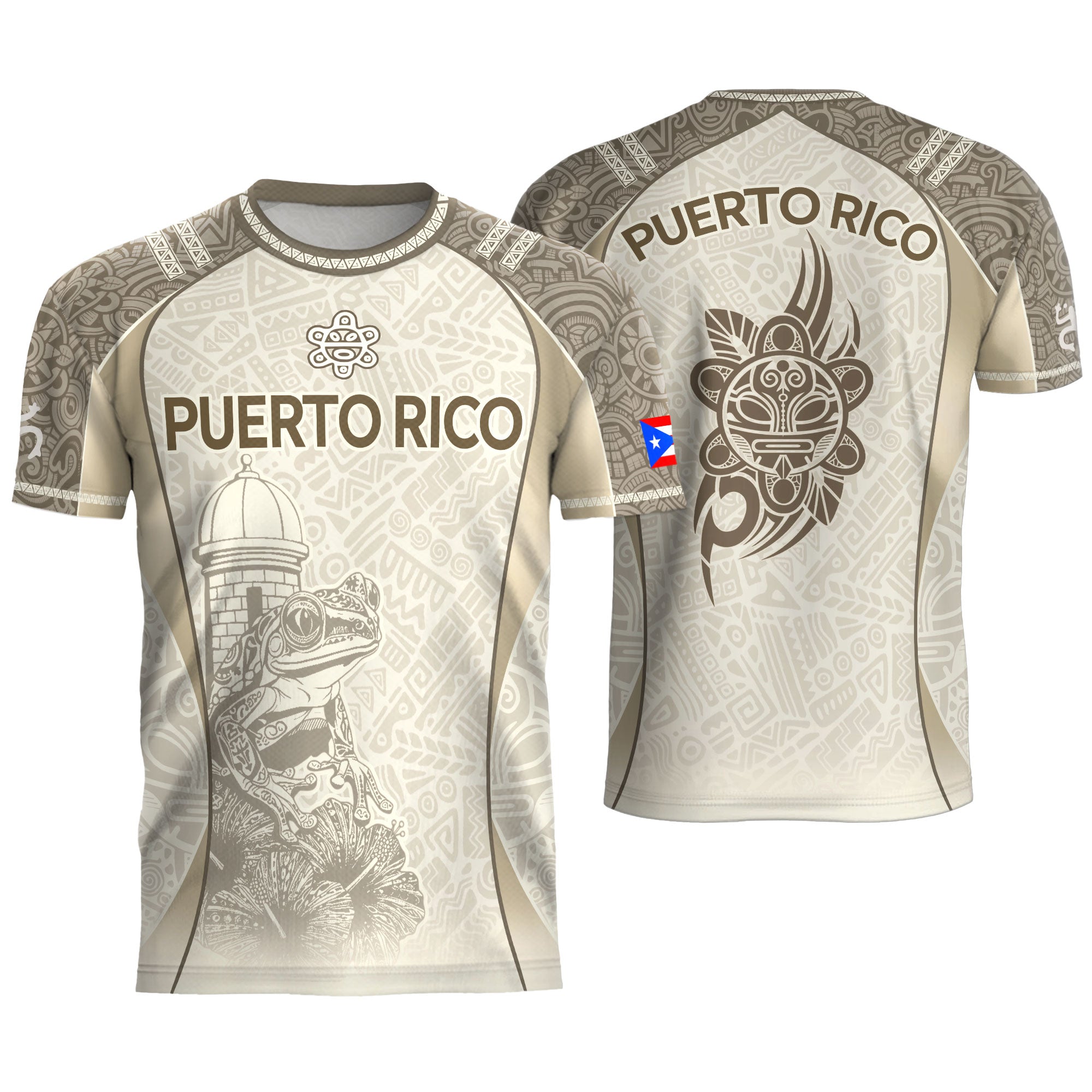 Puerto Rico Beige Soccer Jersey Coqui Tribal Boricua Pride Football Shirt Unisex
