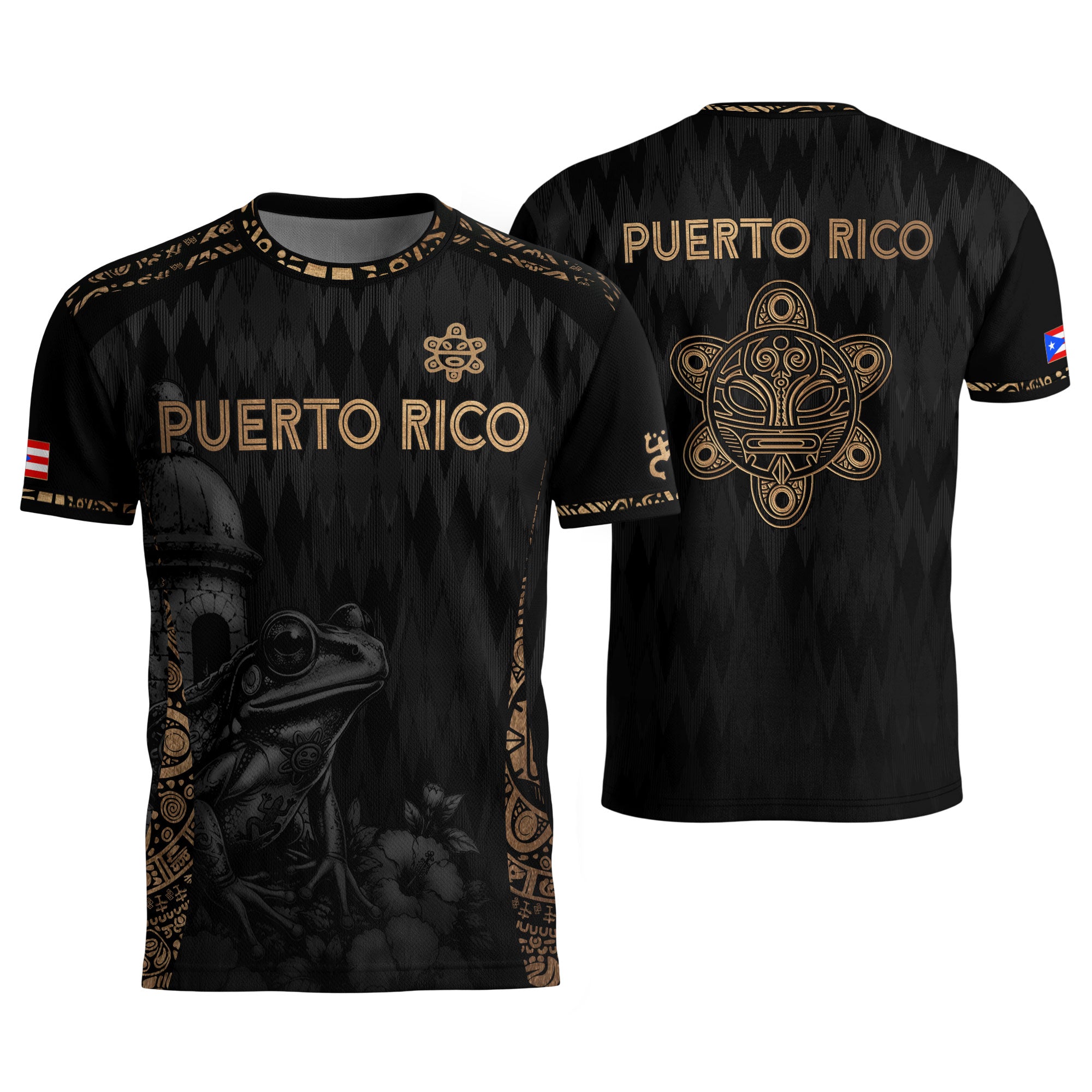 Camiseta de fútbol con máscara taína boricua azul marino de Puerto Rico, bandera tribal, orgullo nacional