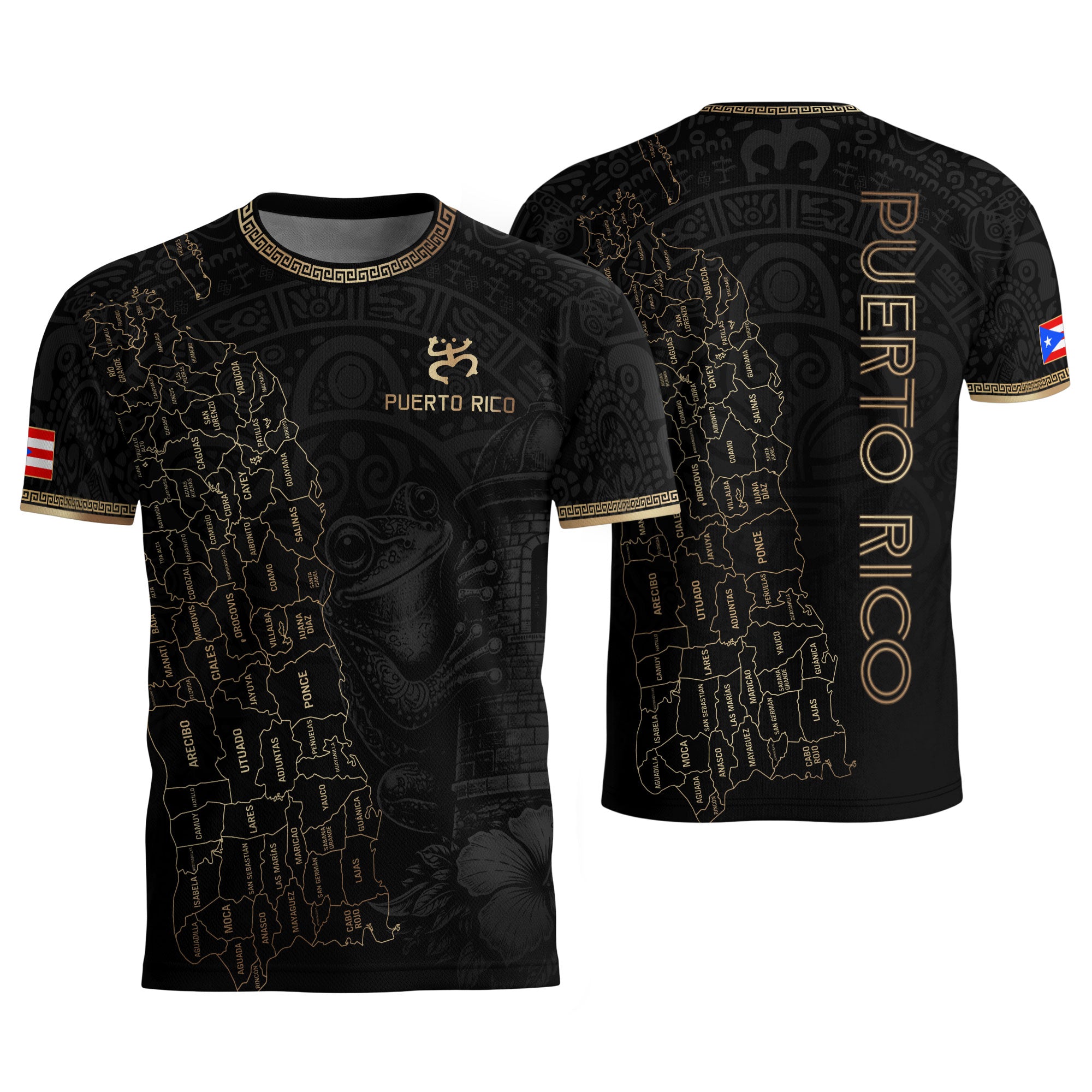 Puerto Rico Soccer Jersey Black Gold Taino Coqui Frog Map Boricua Football Shirt