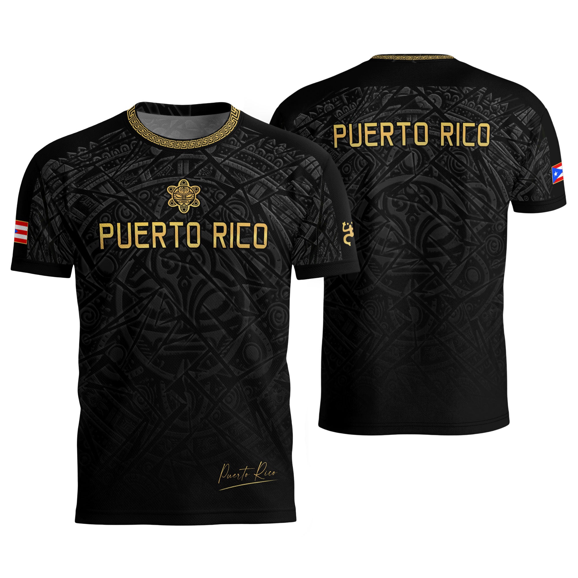 Puerto Rico Soccer Jersey Black Gold Taino Turtle Tribal Apparel Boricua Football Shirt