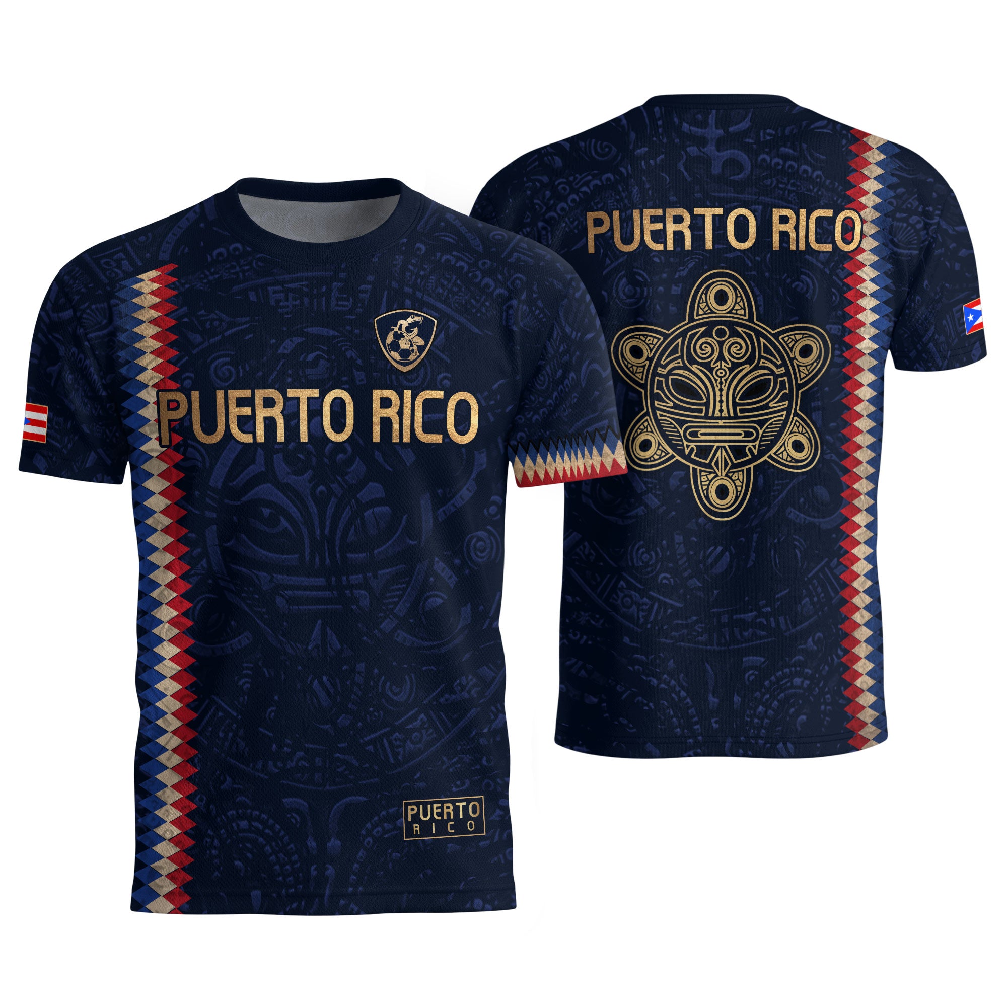 Puerto Rico Soccer Jersey Taino Turtle Navy Gold Chevron Pride Sportswear Tee