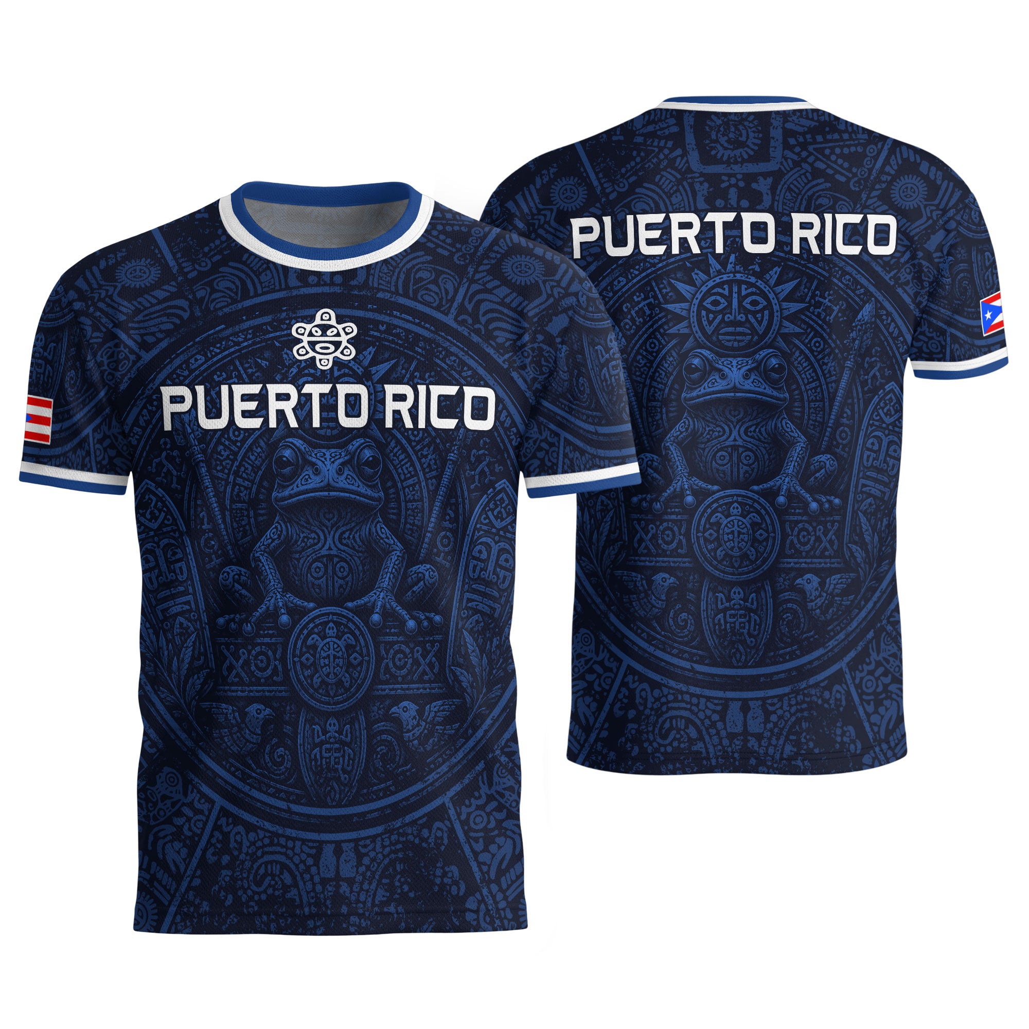 Navy Puerto Rico Soccer Jersey Coqui Taino Cultural Emblem Men Shirt and Shorts Set