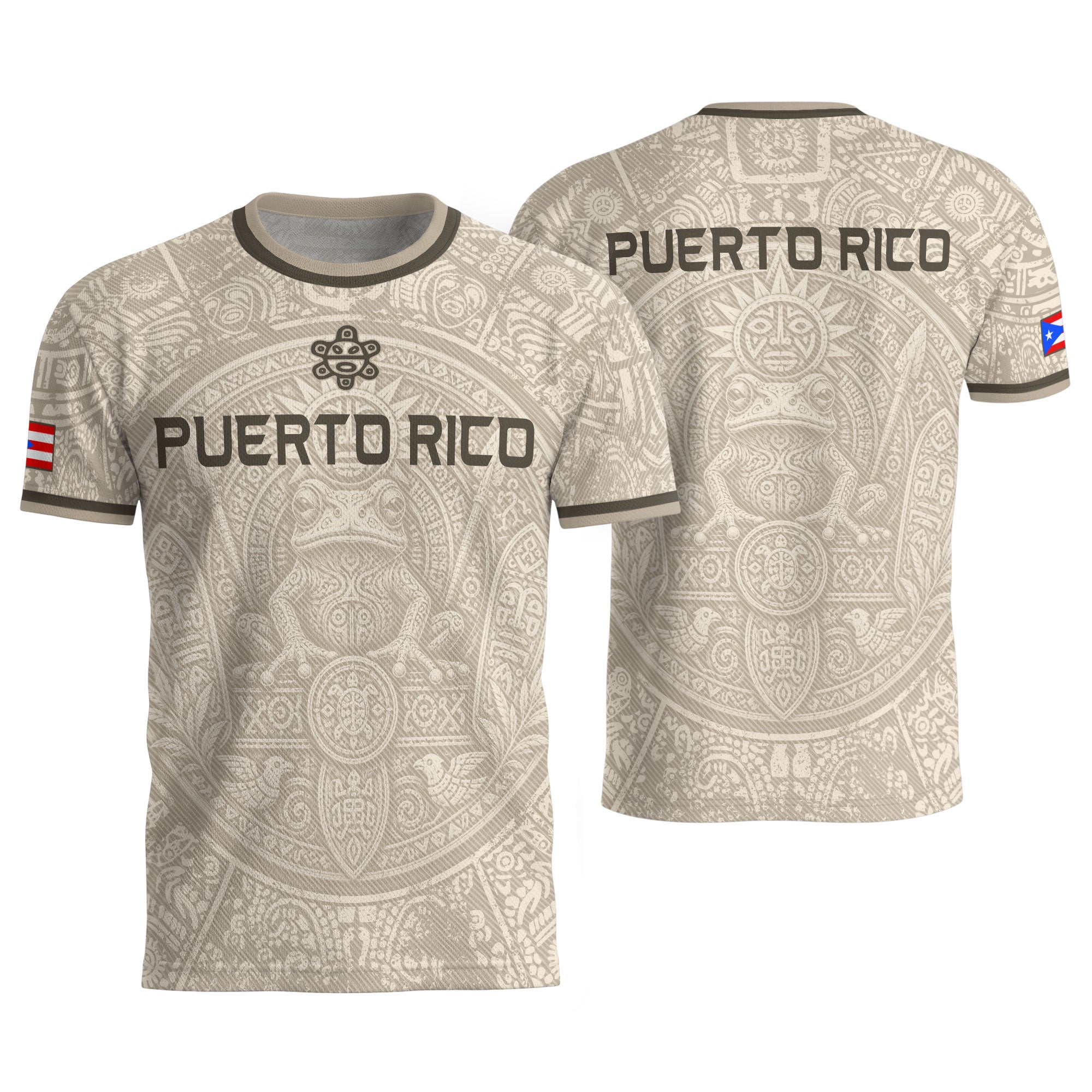 Beige Puerto Rico Soccer Jersey Coqui Frog Taino Sun Graphic Tee Puerto Rican Heritage