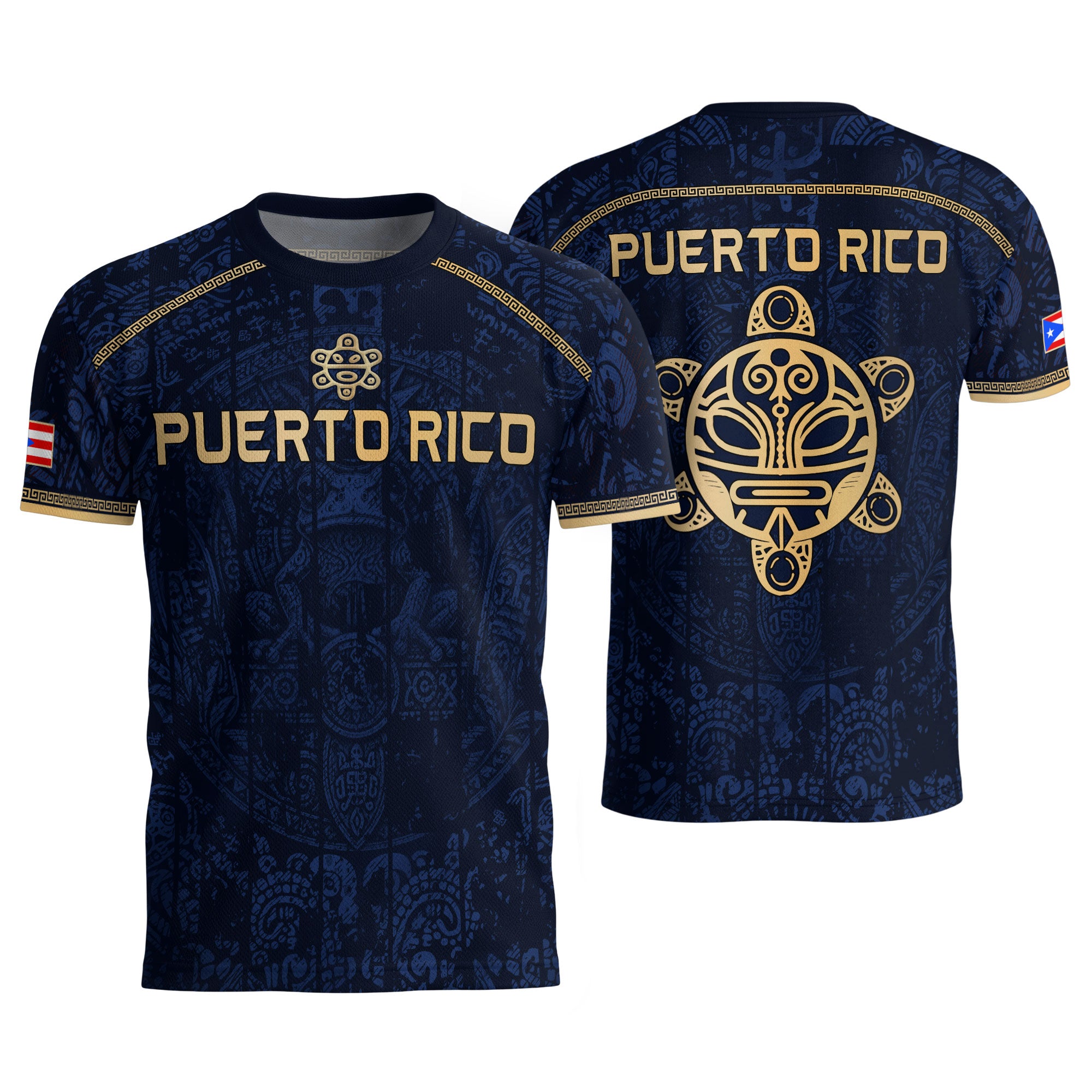 Navy Puerto Rico Soccer Jersey Taino Sea Turtle Tribal Art Pride Men Graphic Tee