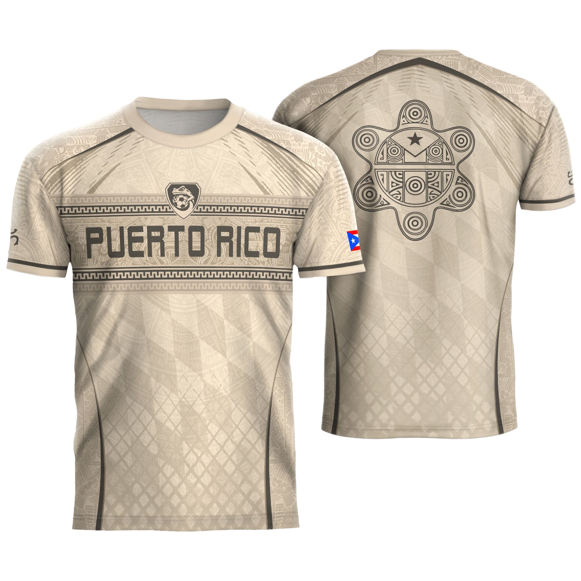Puerto Rico Jersey - Beige Coqui Frog & Taino Tribal Pattern Sportswear Shirt