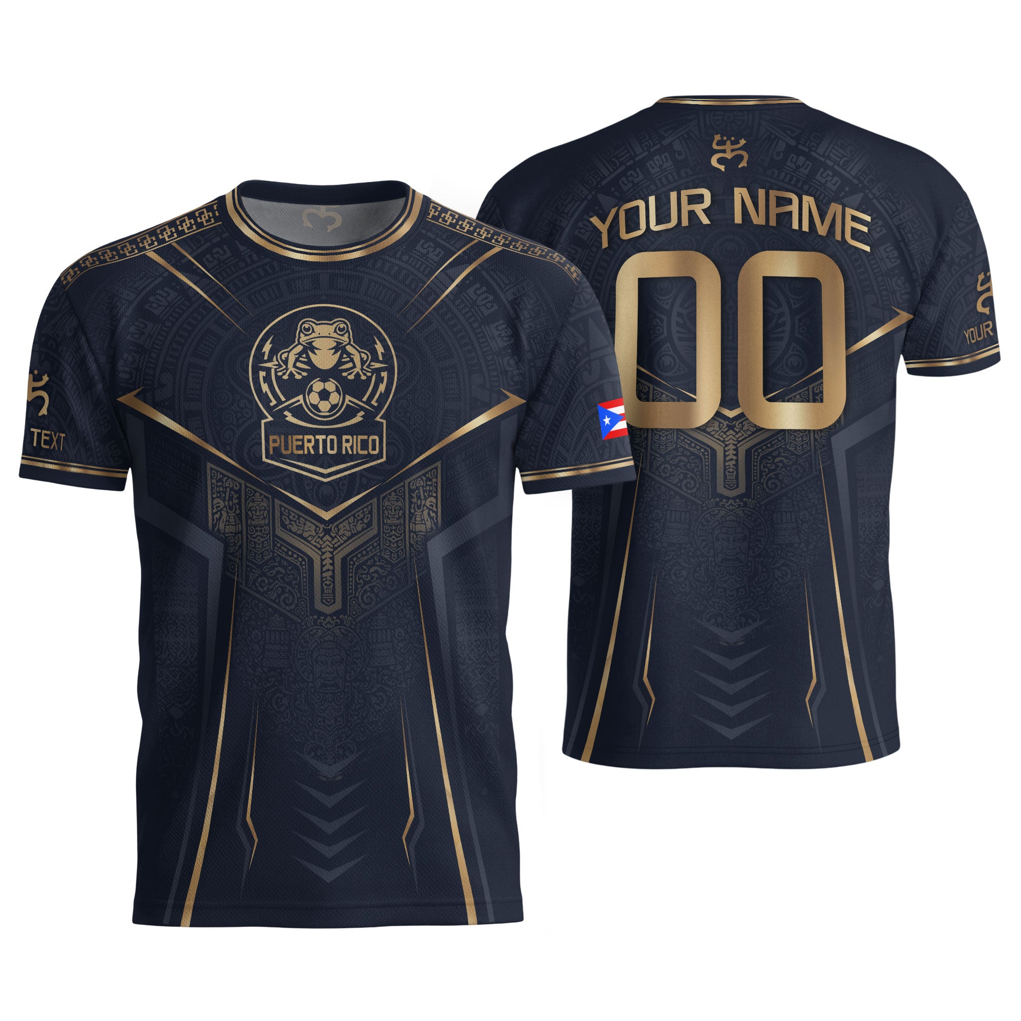 Personalized Puerto Rico Soccer Jersey Taino Coqui Frog Navy Gold Football Shirt