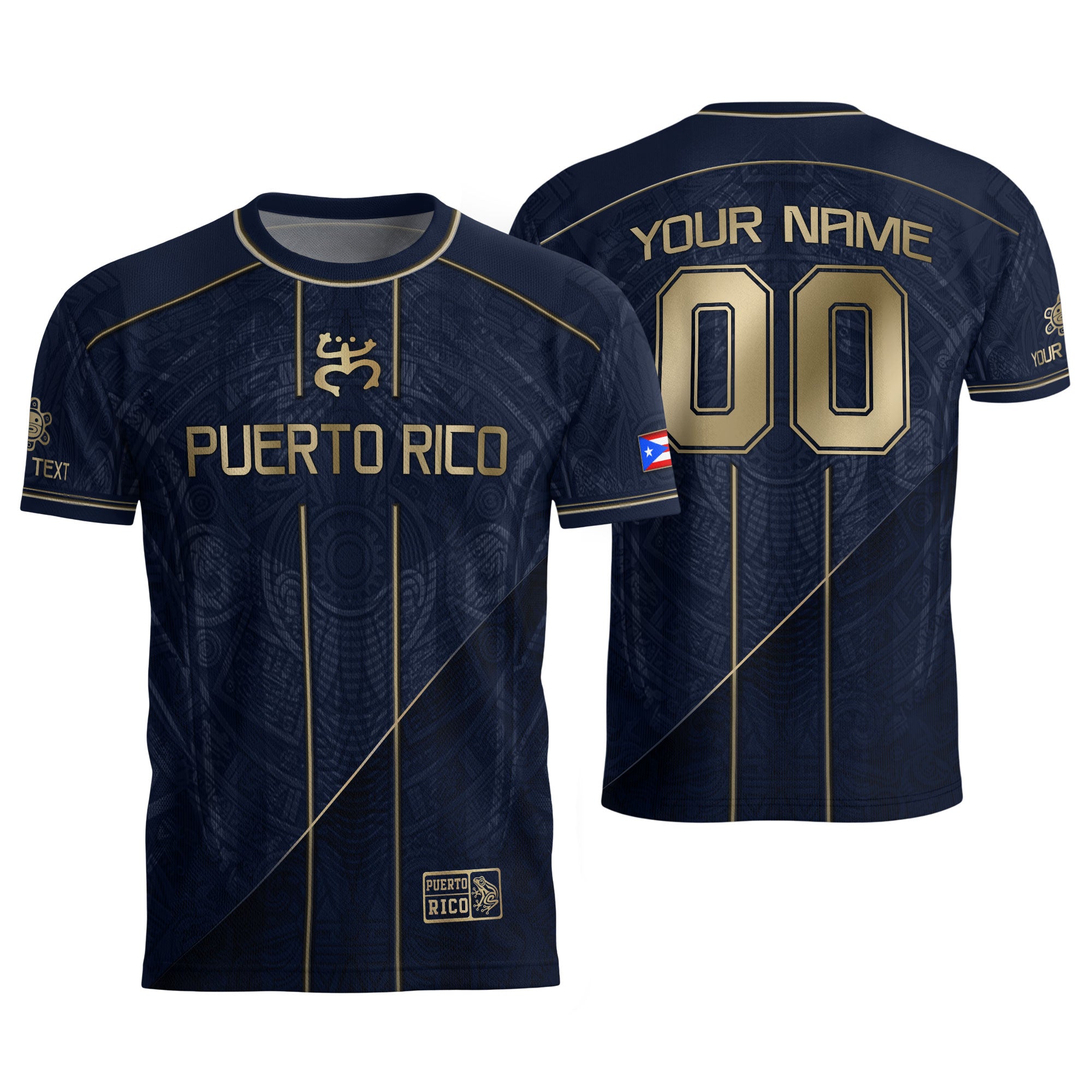 Puerto Rico Soccer Jersey Navy Gold Taino Symbol Personalized Football Shirt