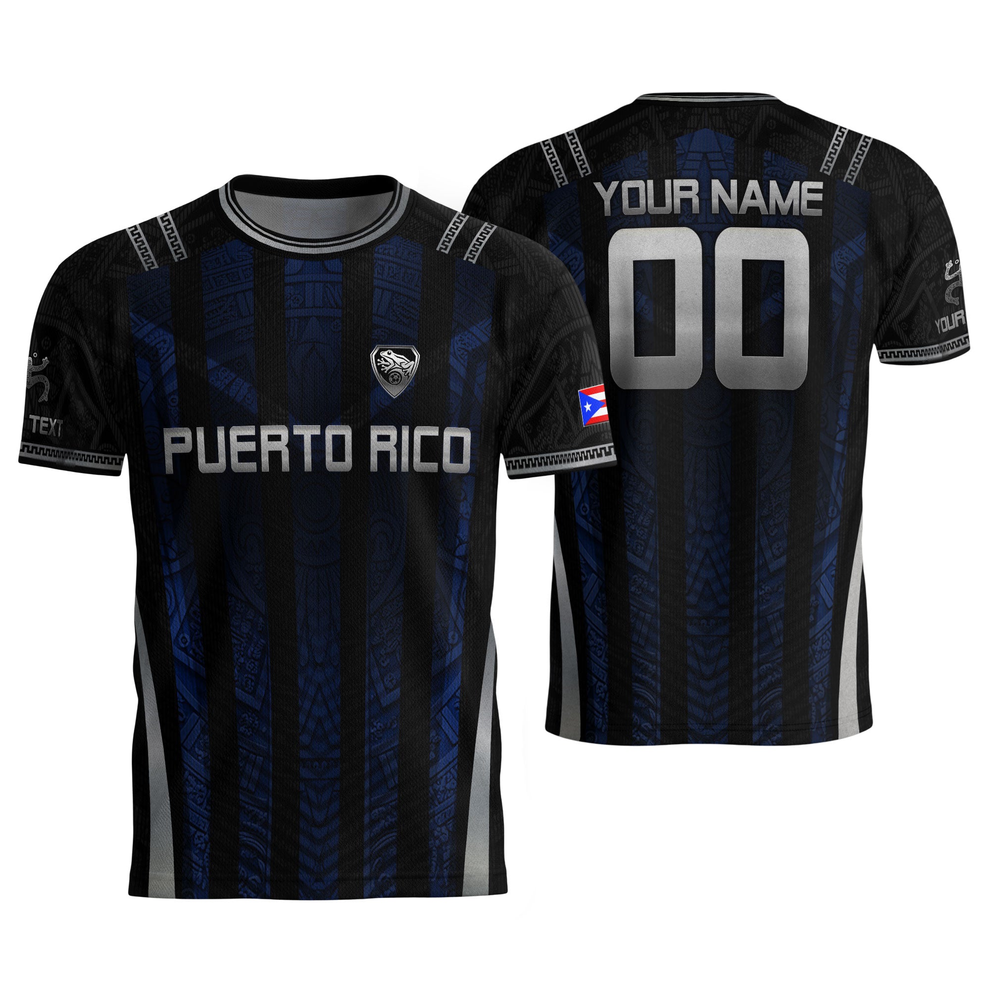 Custom Puerto Rico Soccer Jersey Navy Silver Taino Tribal Football Shirt