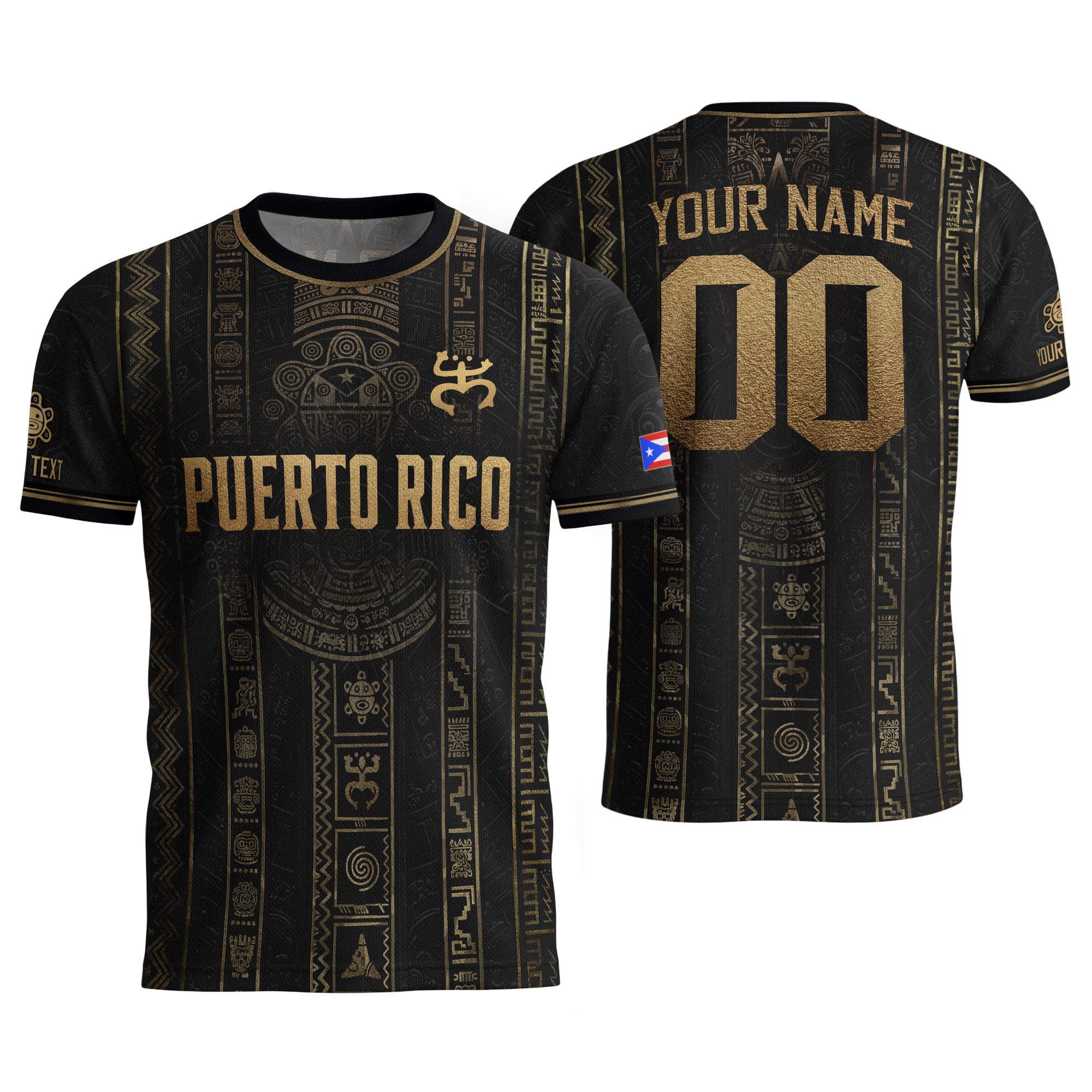 Puerto Rico Soccer Jersey Taino Petroglyph Black Gold Personalized Football Shirt