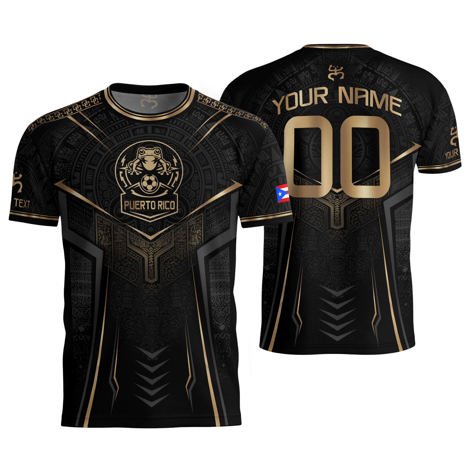 Custom Black Puerto Rico Soccer Jersey Taino Coqui Gold Frog Football Shirt